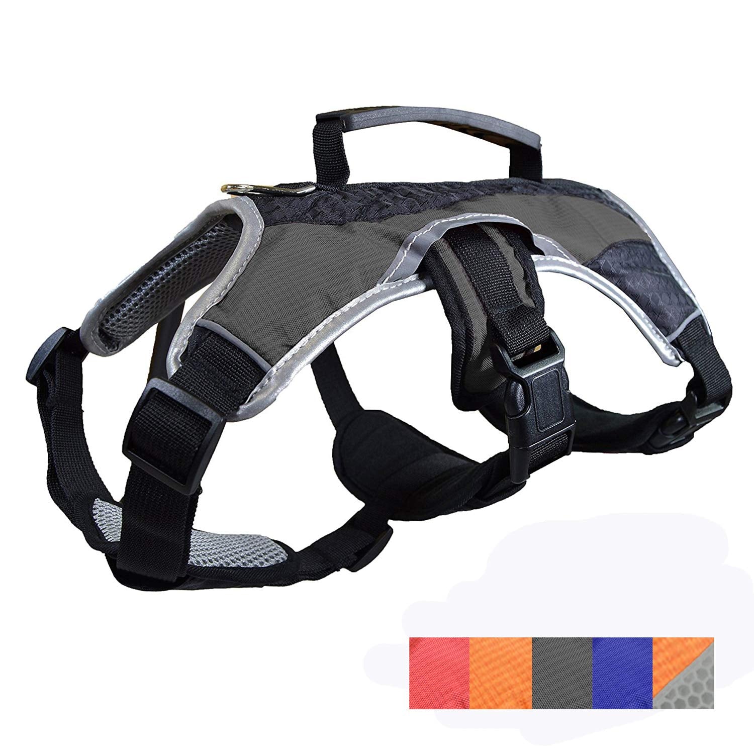 Peak Pooch - No-Pull Dog Harness - Padded, Mesh Fabric Dog Vest with Reflective Trim, Lifting Handles and Buckle Straps - Black 
