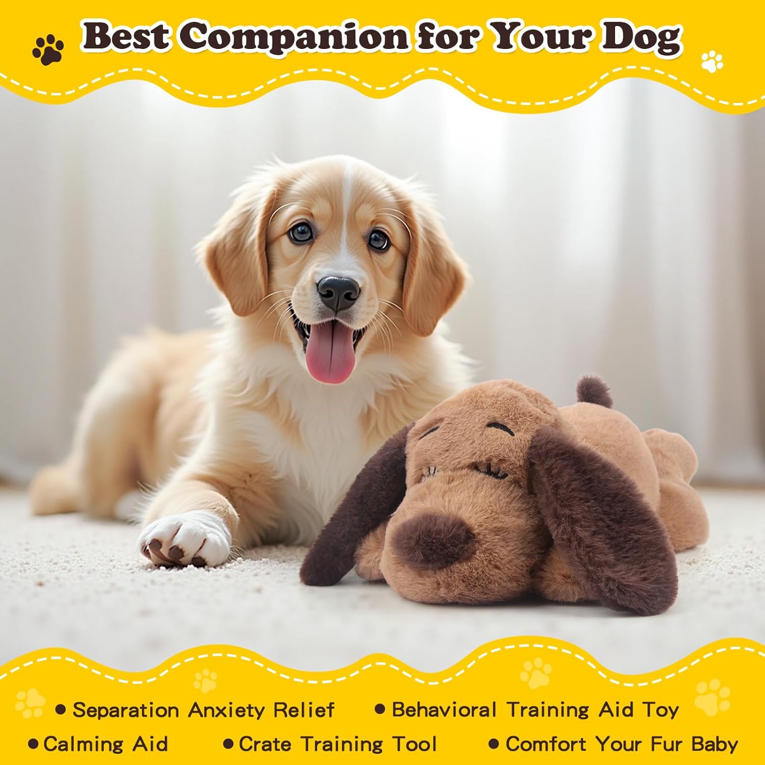 BEVERLYSHARK Heartbeat Puppy Toy Dog Anxiety Relief Calming Aid Heartbeat Stuffed Animals Pet Comfort Cuddle Sleep Aid Puppy Beh