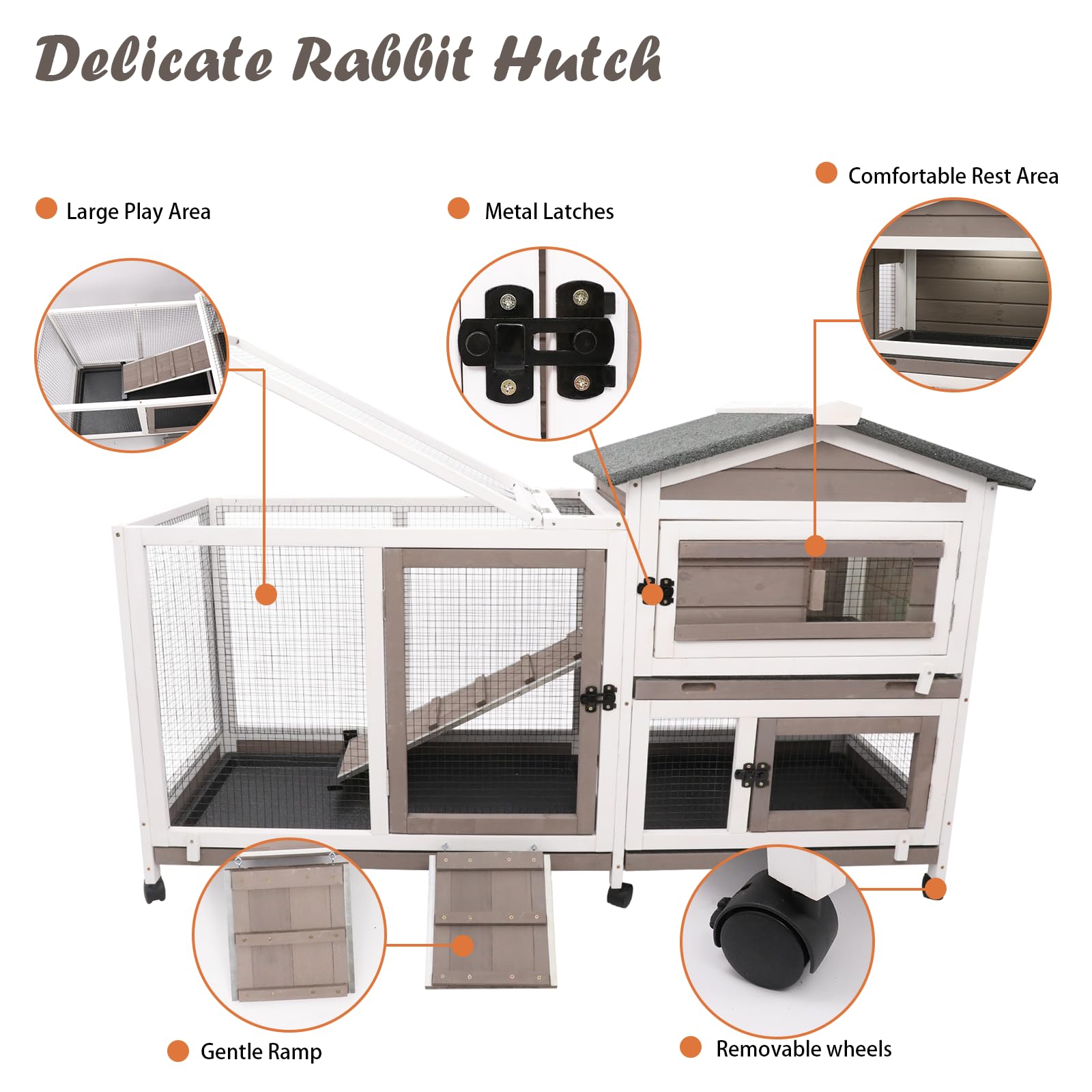Gowoodhut Rabbit Hutch Indoor Outdoor 2 Story Bunny Cage With 3 No Leak Trays,55.31'' L Guinea Pig Cages Rabbit Cage With 6 Whee