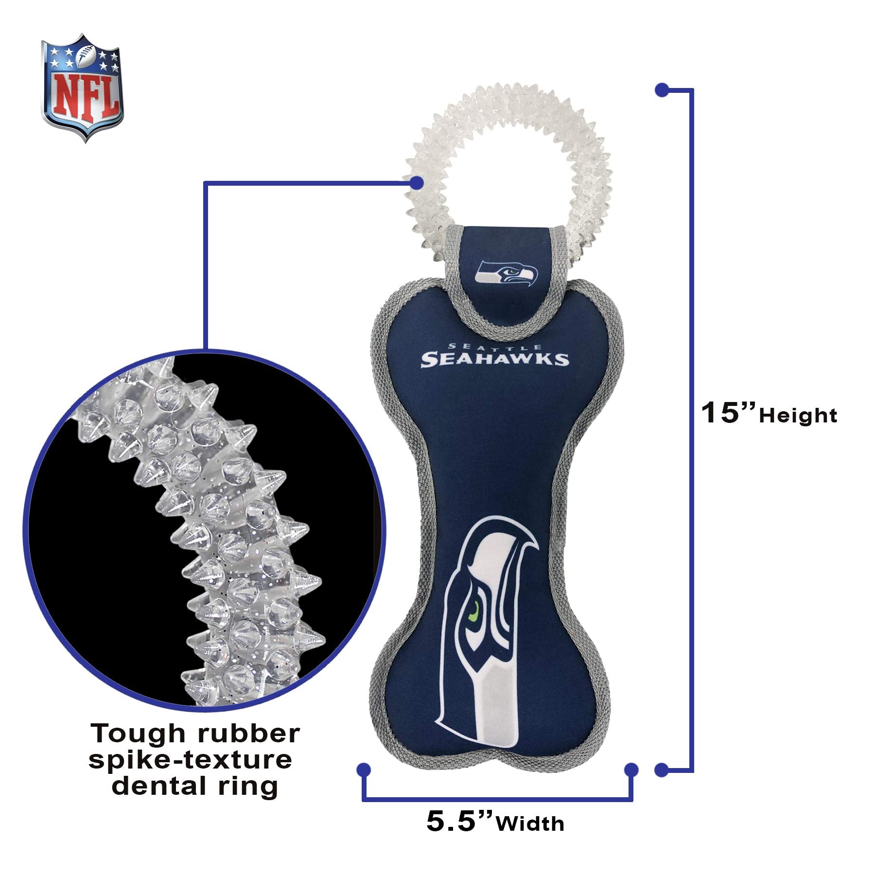 Pets First NFL Seattle Seahawks Dental Dog TUG Toy with Squeaker. Tough PET Toy for Healthy Fun, Teething & Cleaning Pet's Teeth
