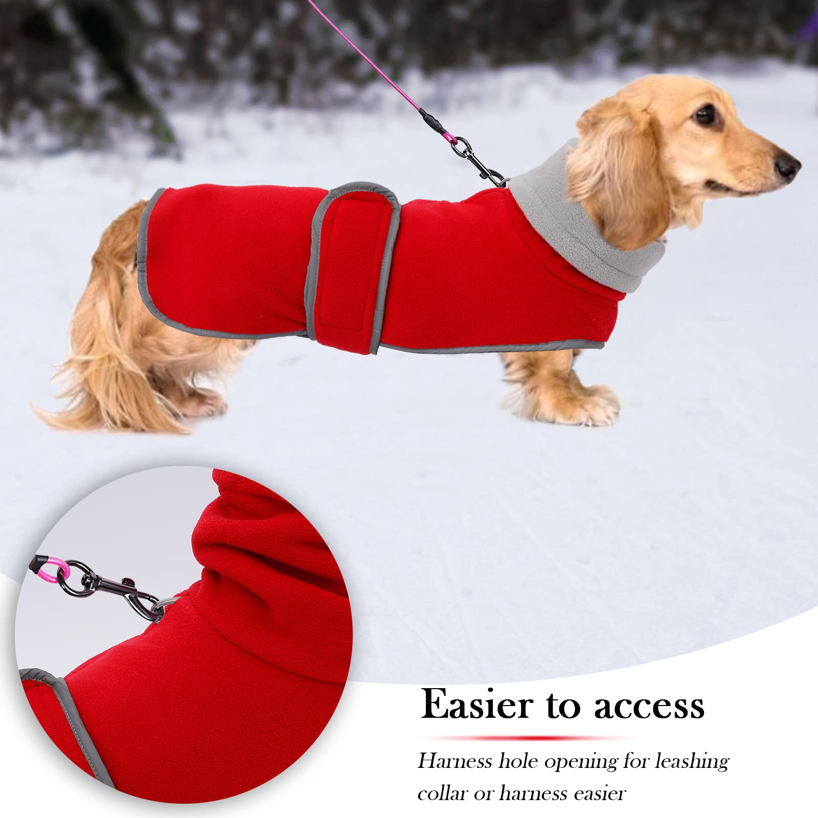 Dog Jacket, Dog Coat Perfect For Dachshunds, Dog Winter Coat With Padded Fleece Lining And High Collar, Dog Snowsuit With Adjustable Bands-Red-L