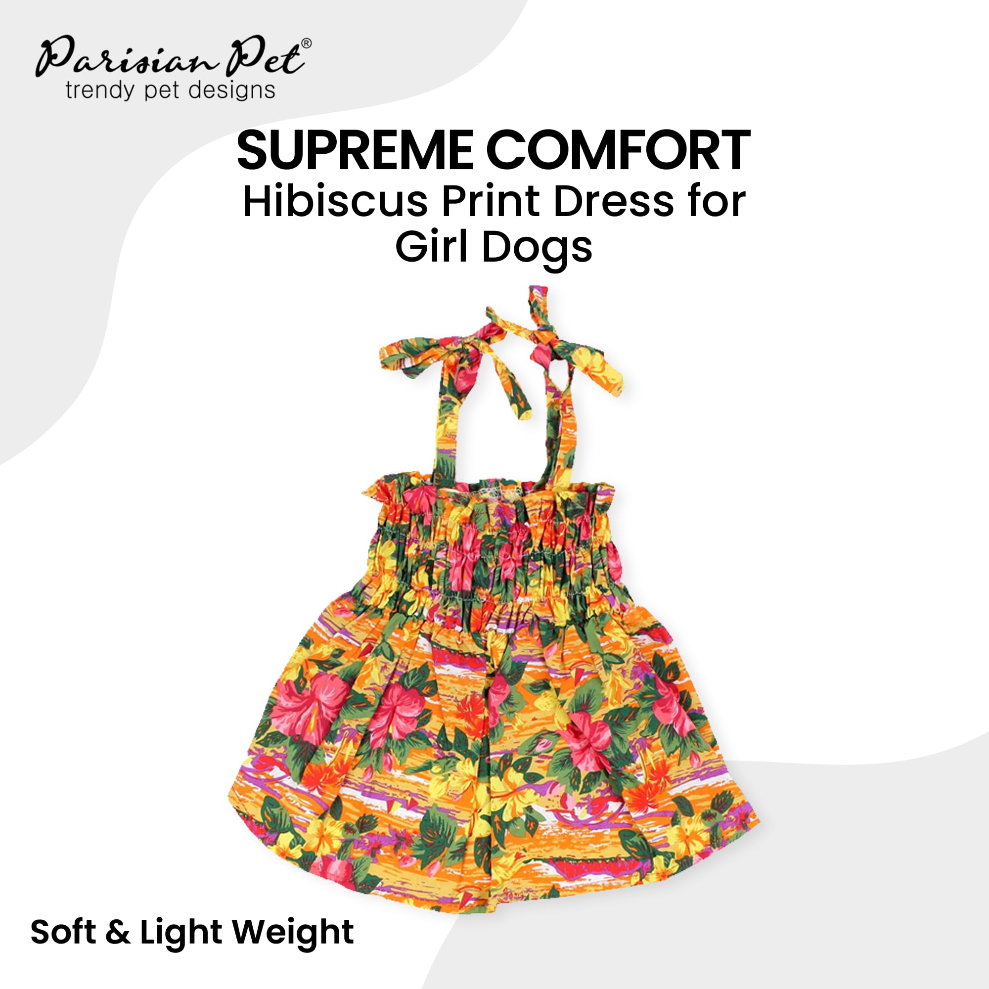 Parisian Pet Hawaiian Dog Dress - Floral Beach Outfit - Breathable Summer Clothes - Pull-Up Straps - Medium Dog Girl Dress