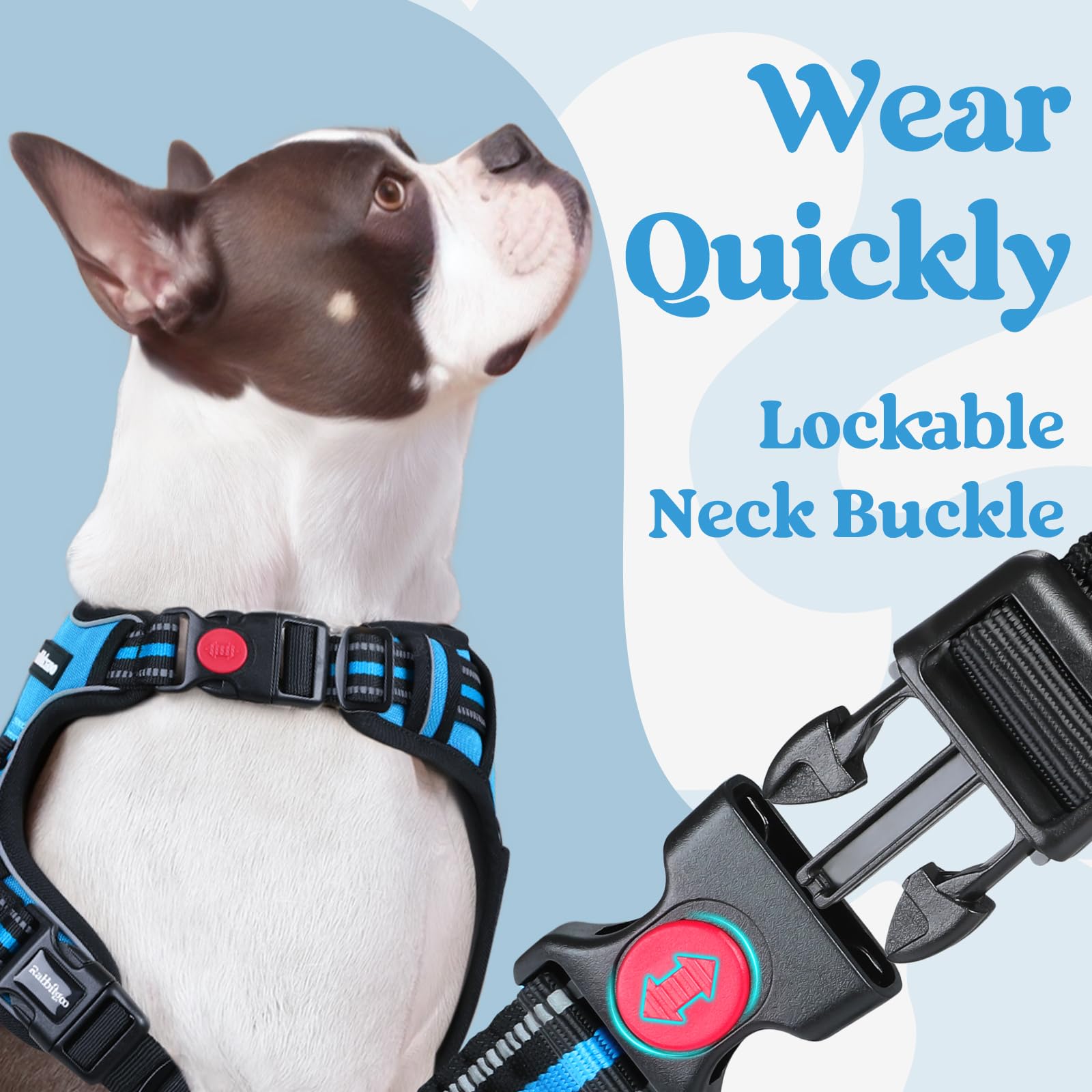 Rabbitgoo Dog Harness Medium Sized, No Pull Pet Harness With 3 Buckles, Adjustable Soft Padded Pooch Vest With Instant Control Handle, Easy Walking Reflective Pet Vest For Medium Dogs, Sky Blue, M