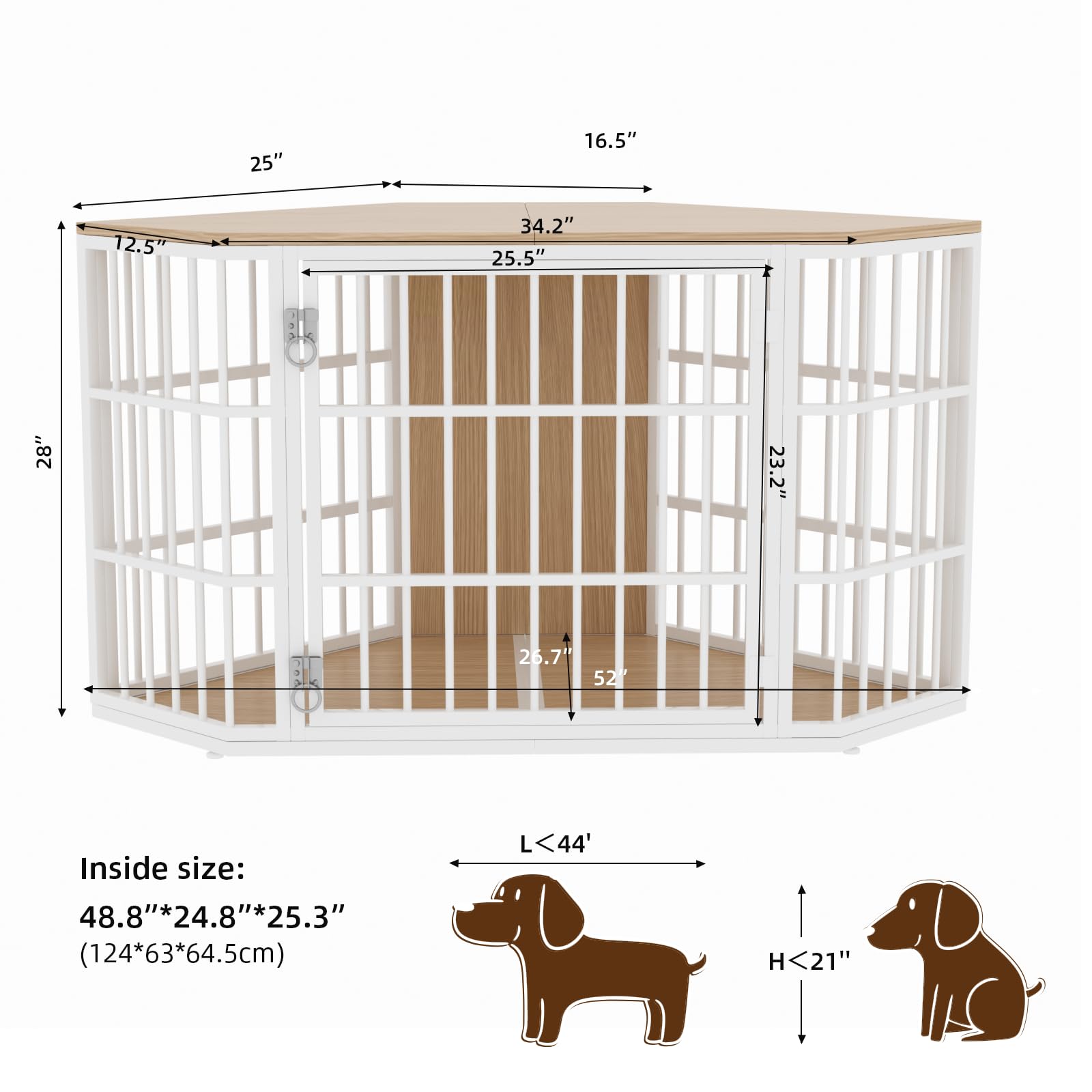 VOWNER 52 Inch Dog Crate Furniture Corner, Wooden Dog Kennel Furniture, End Table Dog Crate for Large Dogs, Indoor Pet Crates Co