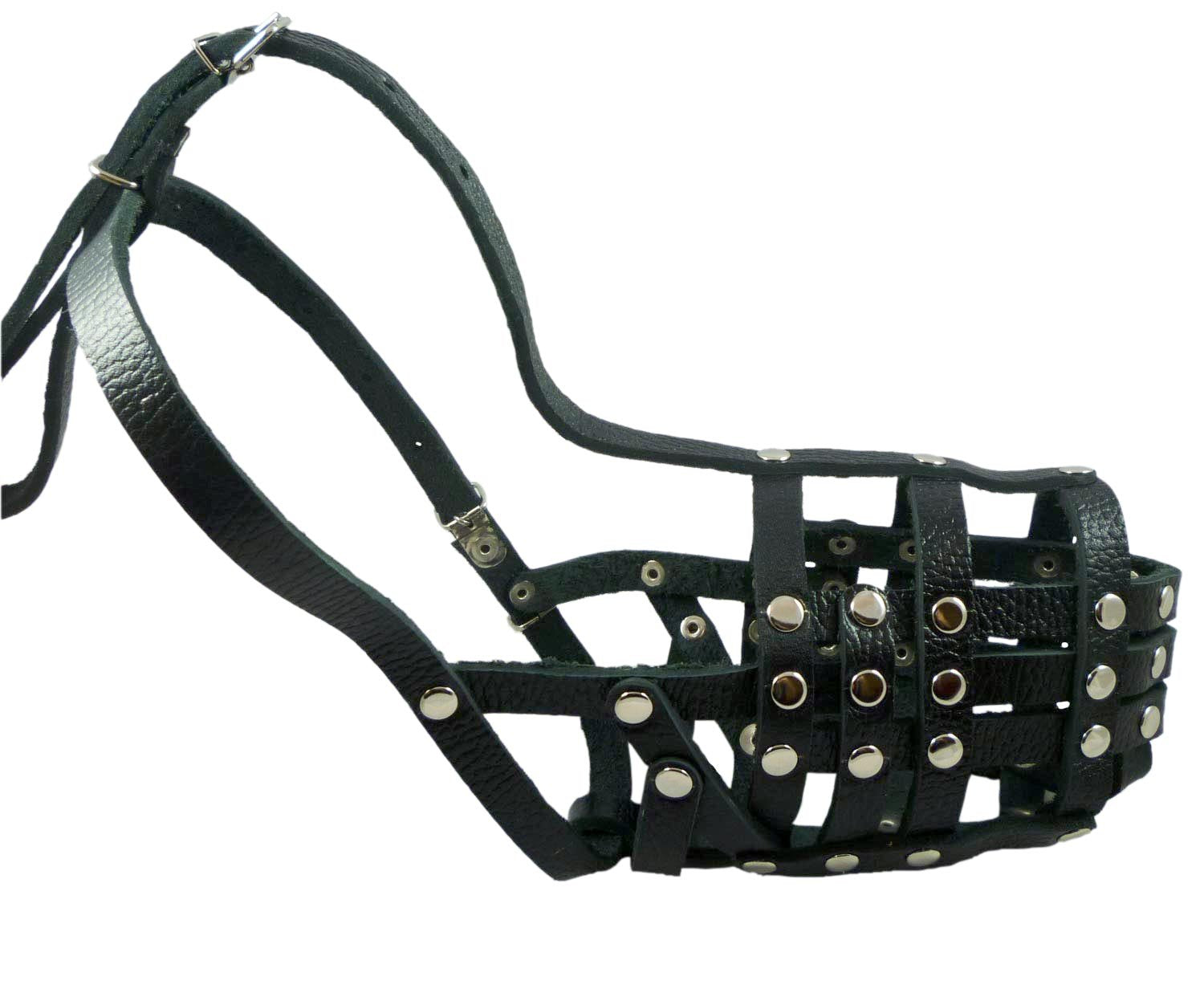 Secure Leather Mesh Basket Dog Muzzle #12 Black - Doberman, Collie (Circumference 11.5', Snout Length 5')