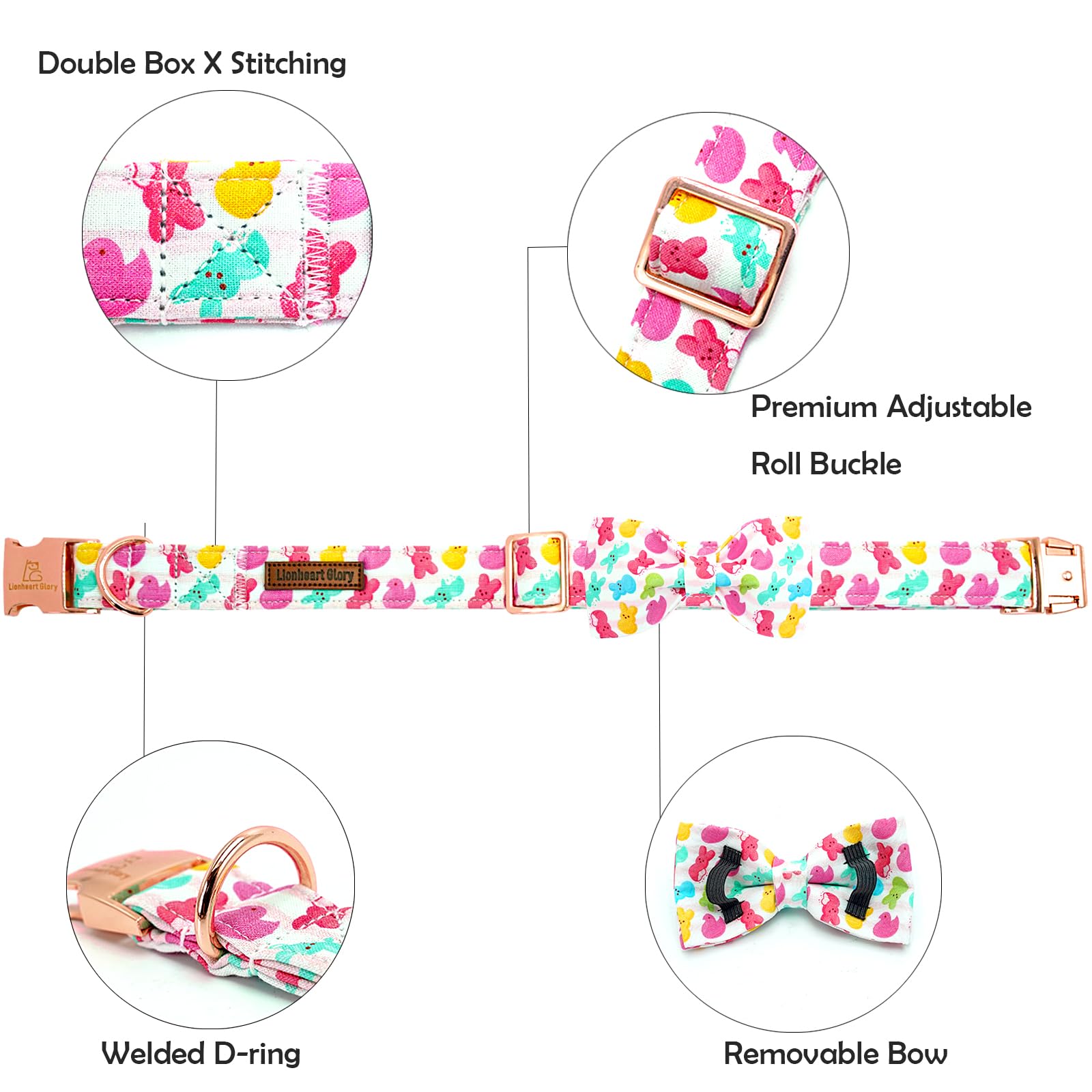 Lionheart Glory Dog Bow Collar Easter Day Dog Collar For Small Dogs,Easter Rabbits Colorful Dog Collars With Bowtie Spring Bunni