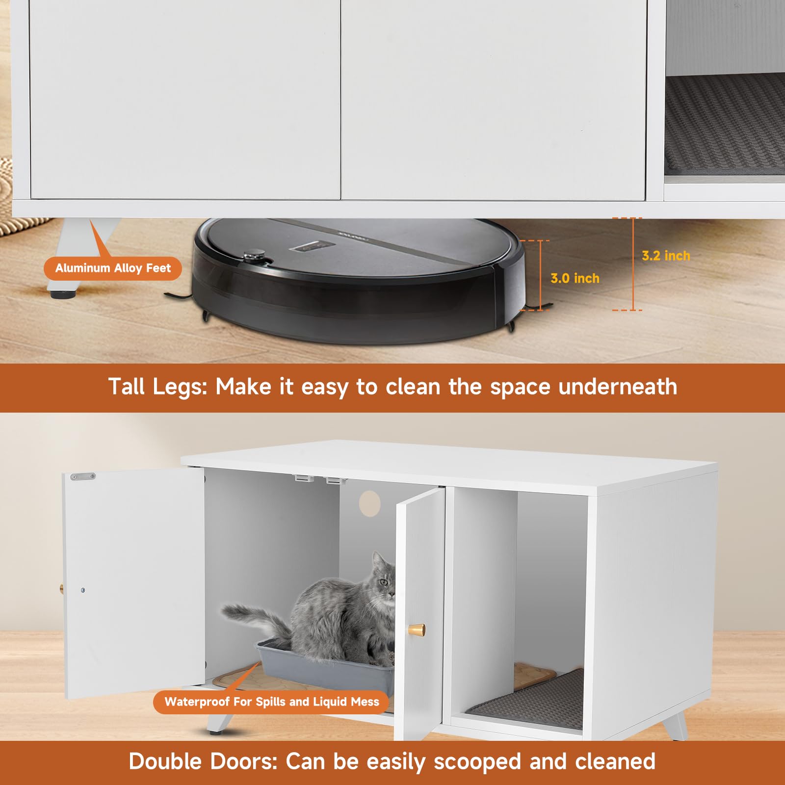 Quicmiou Cat Litter Box Enclosure, Hidden Litter Box Furniture Washroom Storage Cabinet, Modern Cat House With Scratche Pad (Whi