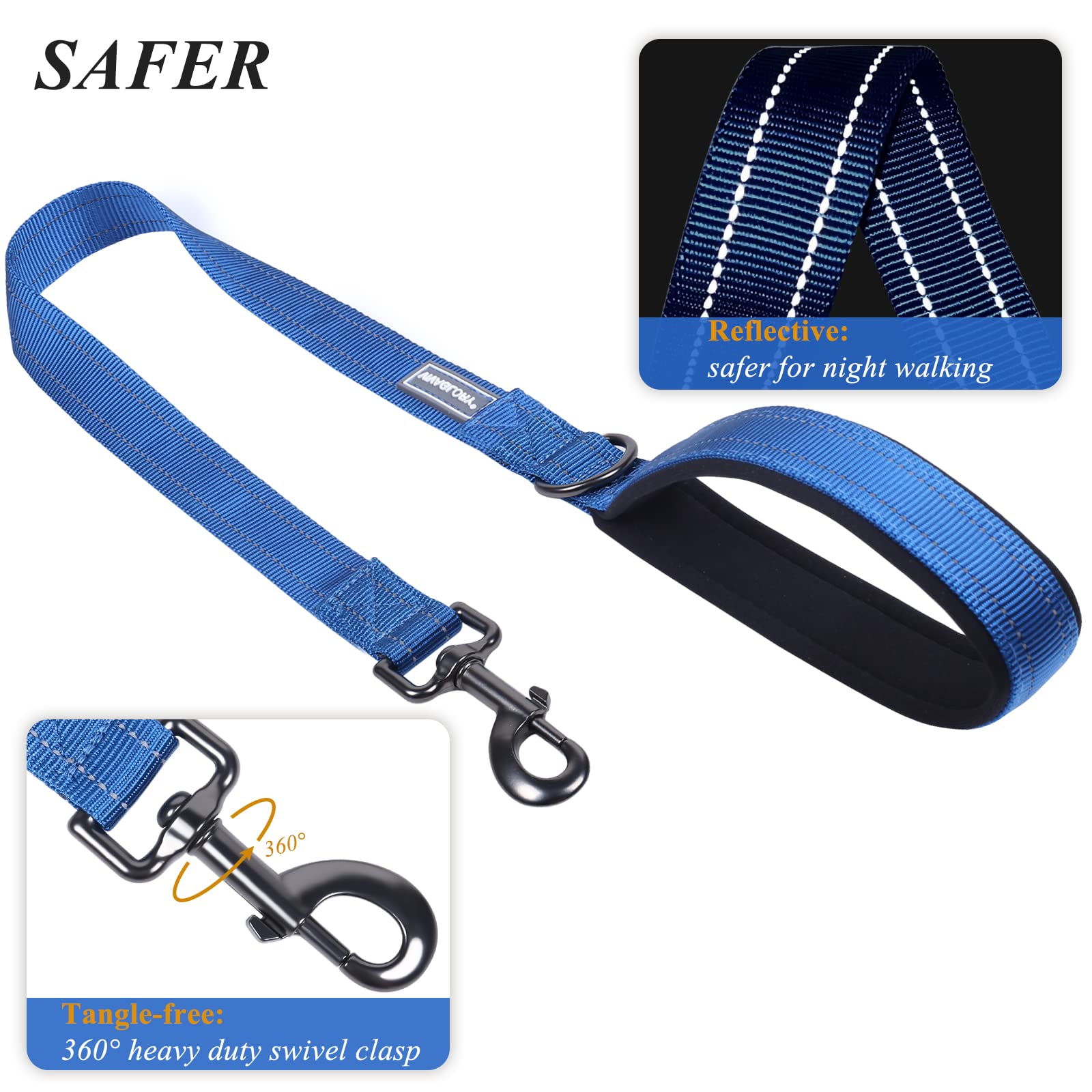 Vivaglory Short Dog Leash For Medium & Large Dogs, 24Inch, Blue