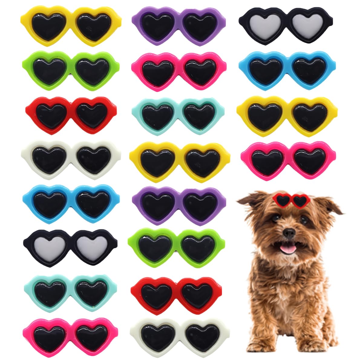 Petunny 20Pcs Cute Dog Hair Bows Clip Puppy Hair Clips Heart Sunglasses Pet Hair Clips Dog Hairpin Barrettes Dog Hair Bows With Alligator Clips Cat Dog Pet Grooming (Random Color)