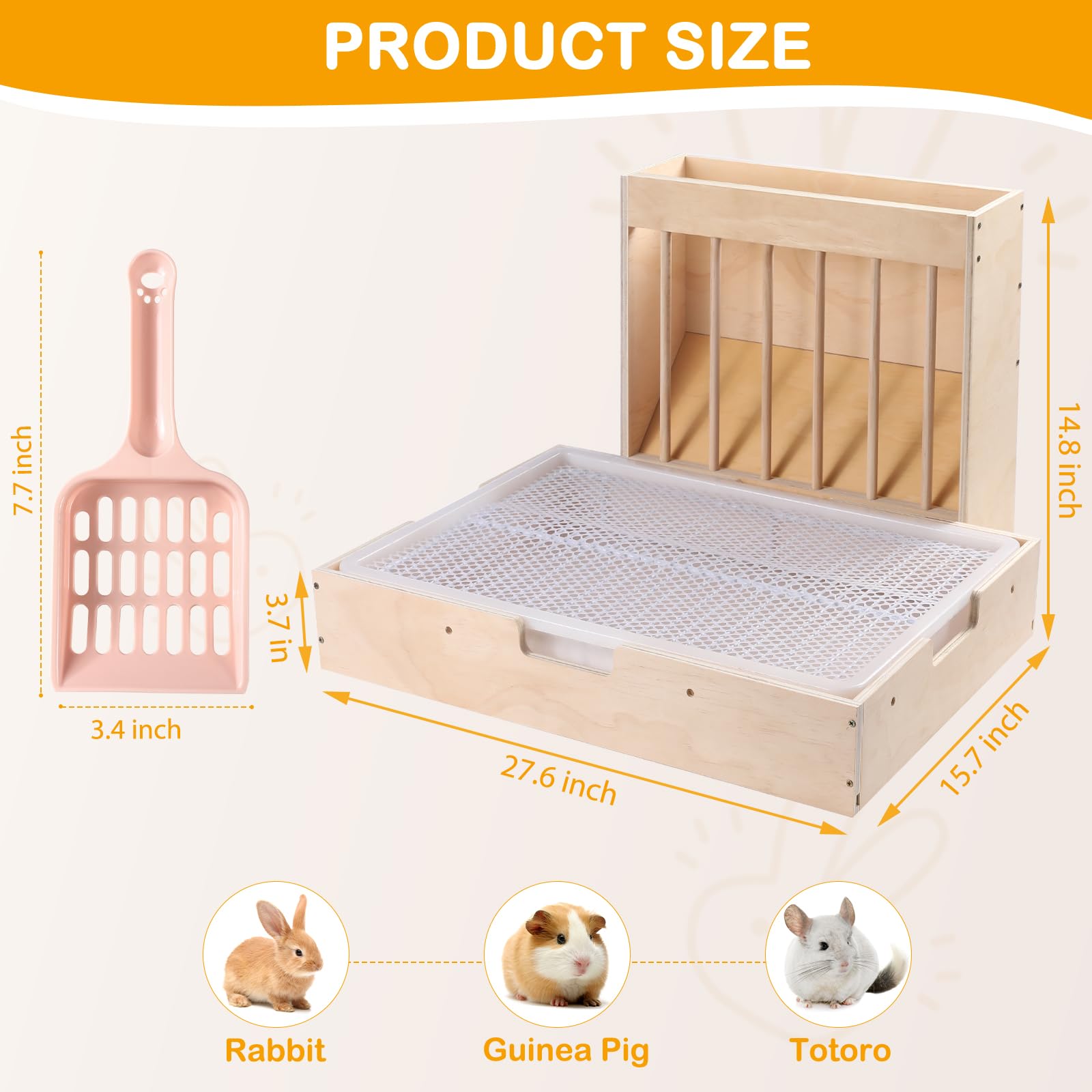 Essenhome Extra-Large 2-In-1 Rabbit Hay Feeder & Litter Box Set, Wood, Mess Proof, For Guinea Pigs, Chinchillas, Hamsters, And R