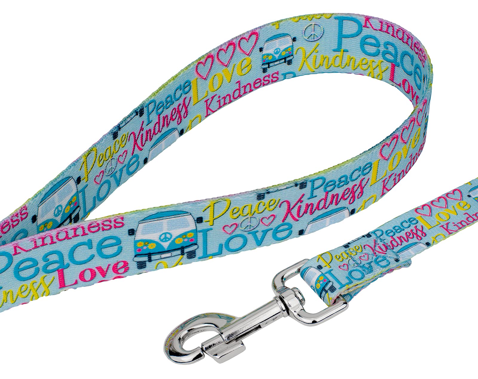 Country Brook Petz - Premium Love And Peace Dog Collar And Leash - Groovy Collection Featuring Far Out Designs (1 Inch, Large)