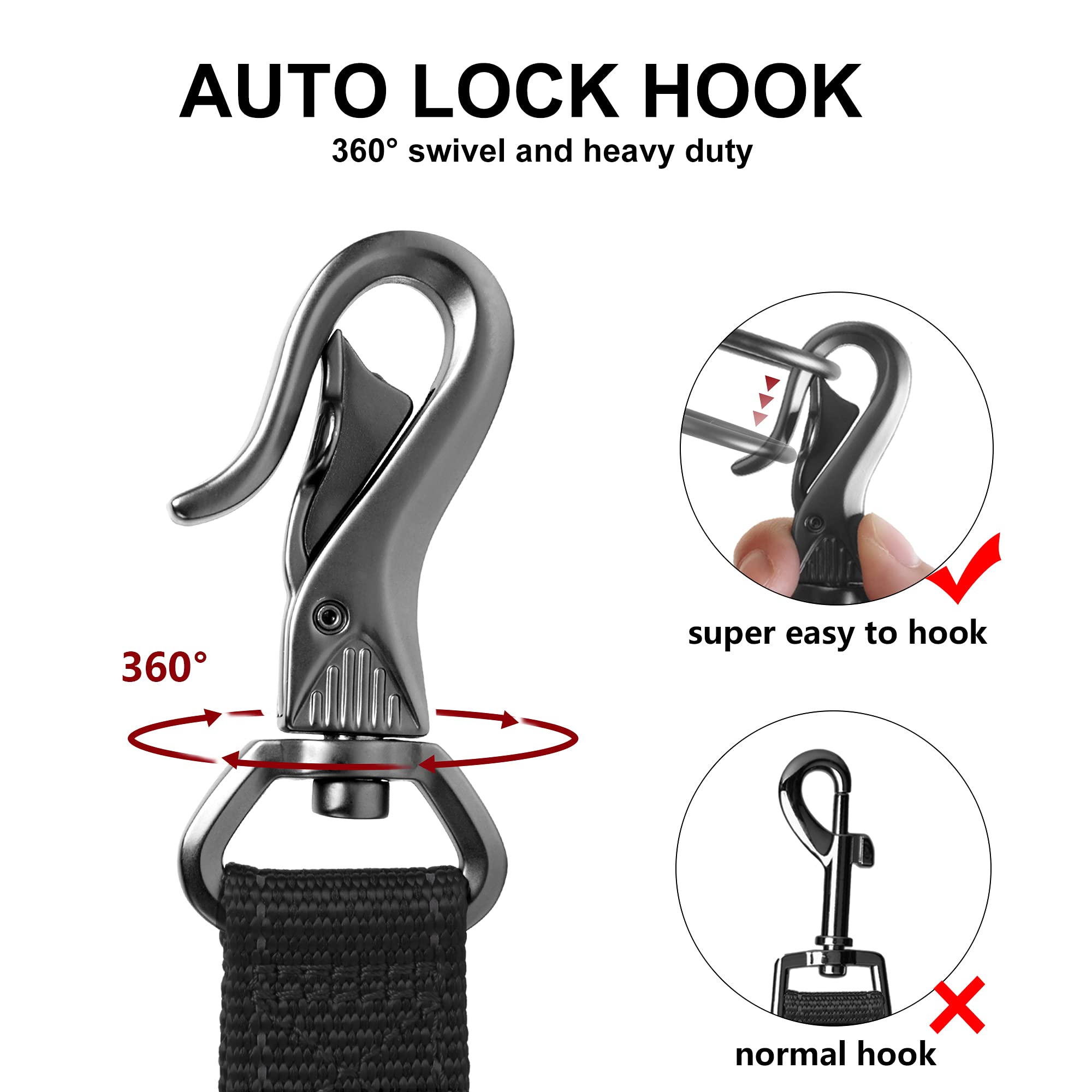 TwoEar Dog Leash - 4FT, 1IN, Black, Dual Padded Handles, Reflective, Auto Lock Hook for Small, Medium & Large Dogs
