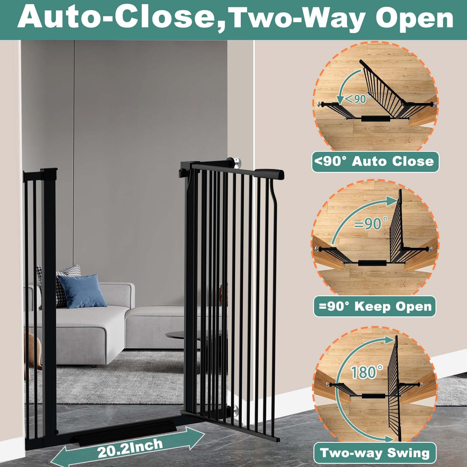 flower frail 40.5 '' Extra Tall Baby Gate, 29.6 ''-32.5 '' Extra Wide Dog Pet Gate Pressure Mounted, Puppy Dog Proof Indoor Barr