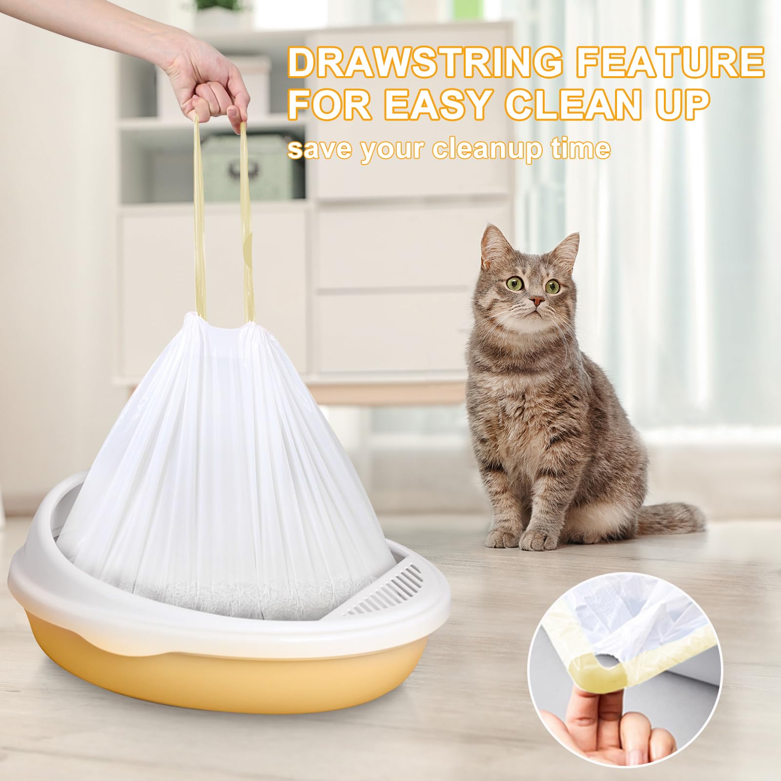 Elegx 40 Count Litter Box Liners,Hdpe Material 3Mil Extra Thick Heavy Duty 46'' X 18'' Jumbo Drawstring Cat String Liners,Compat