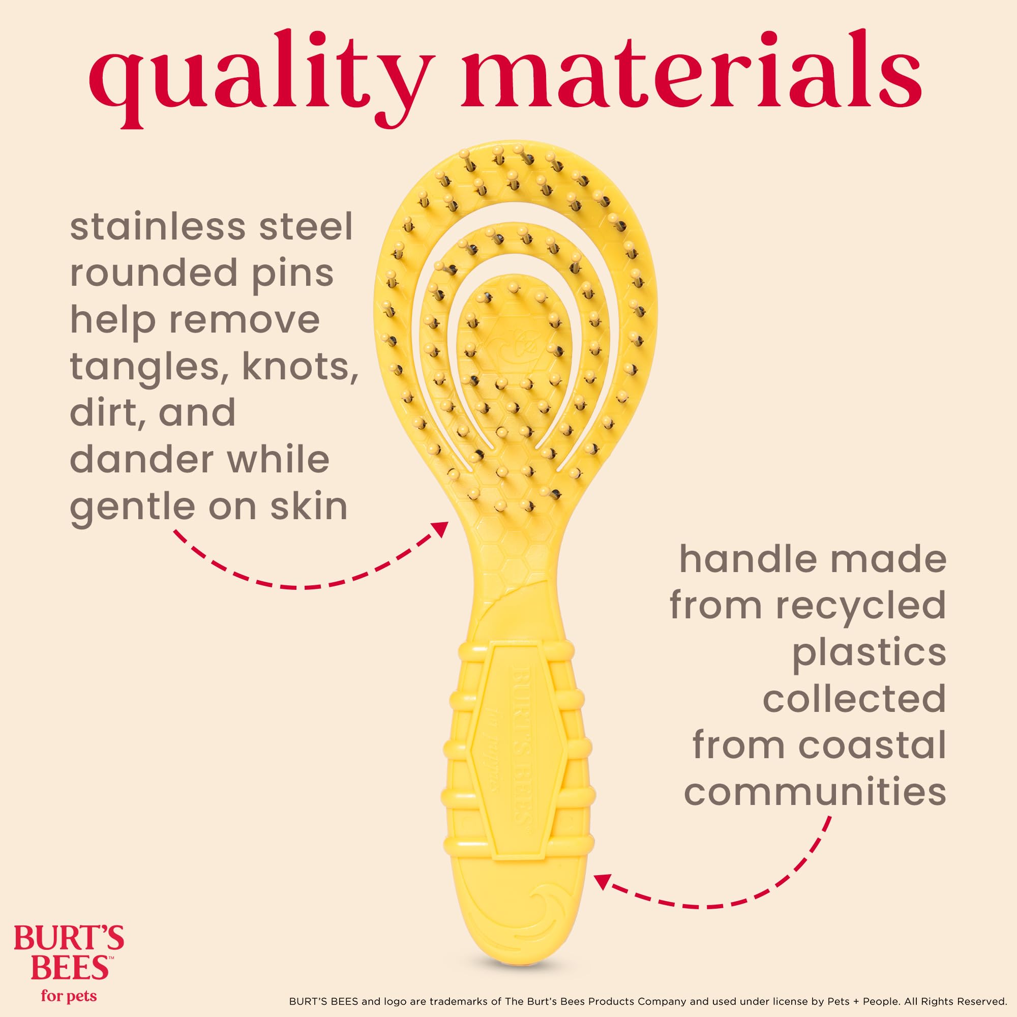 Burt's Bees for Pets Detangling Pin Brush for Puppies and Small Dogs | Handle Made from Recycled Plastics Collected from Coastal
