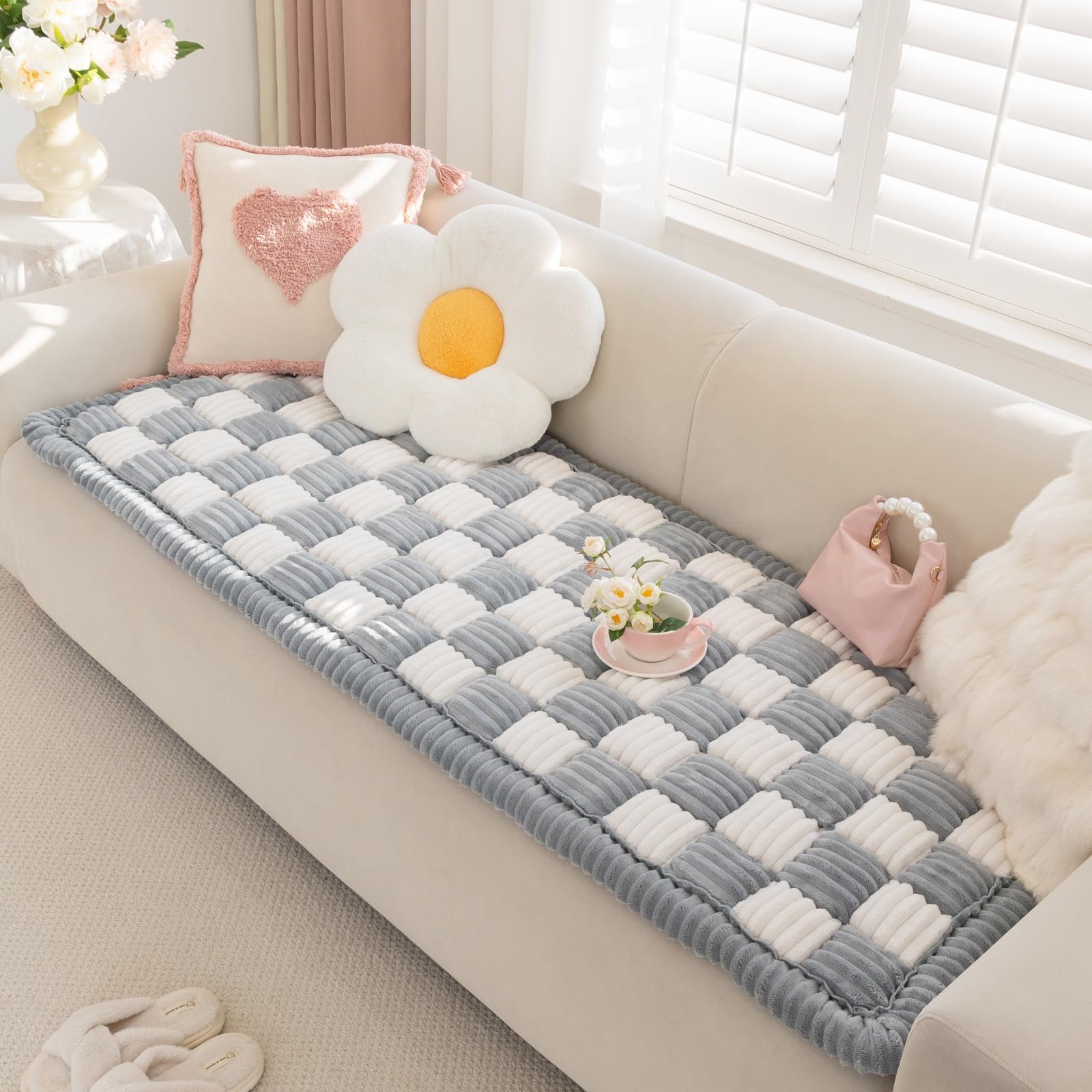 Ostepdecor Dog Couch Cover, Non Slip Sofa Covers Washable, Pet Couch Covers For Sofa, Couch Protector For Dogs Soft Fuzzy Dog Be