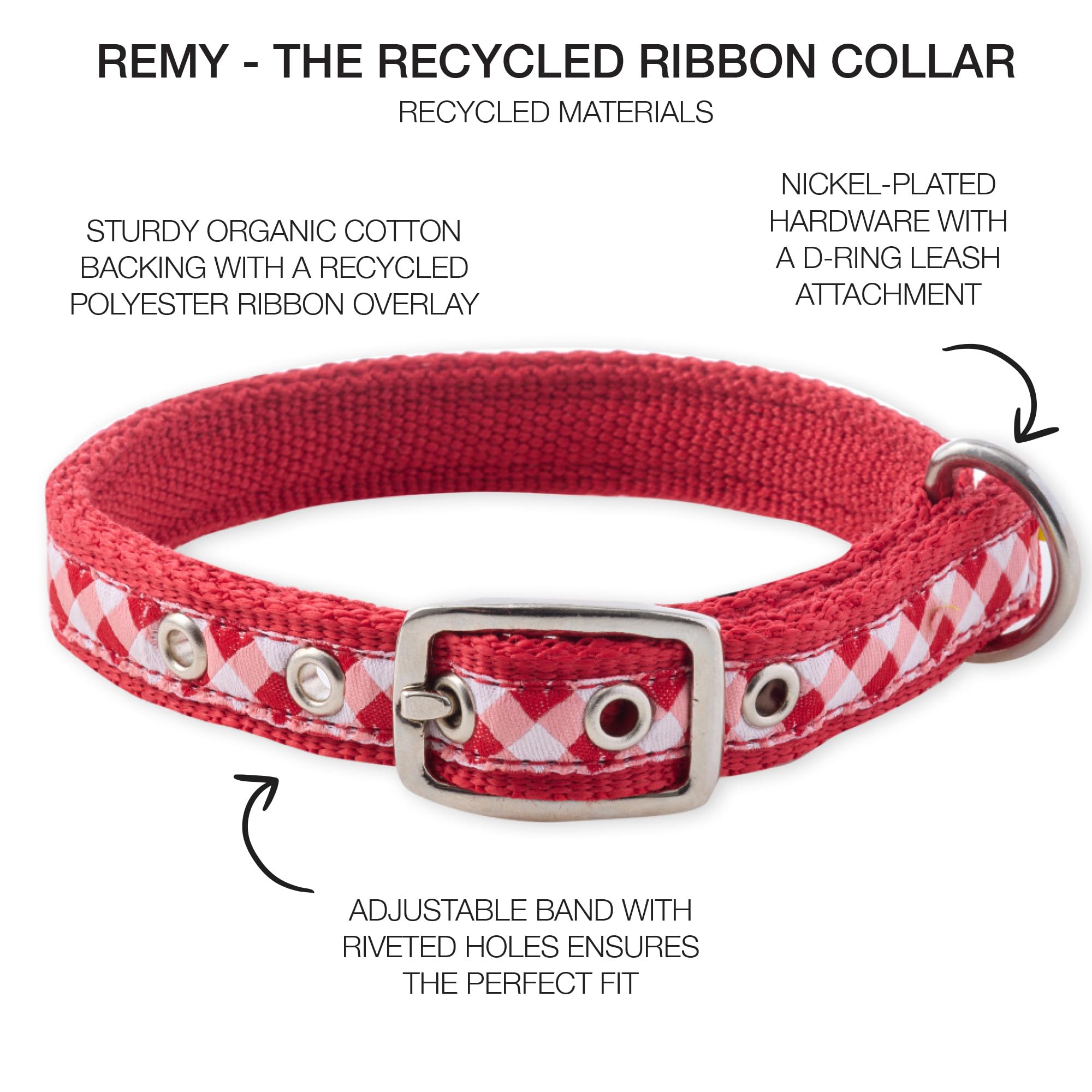 Pet Passion Adjustable Recycled Ribbon Dog Collar For All Pet Breeds, Red Buffalo Plaid, X-Large