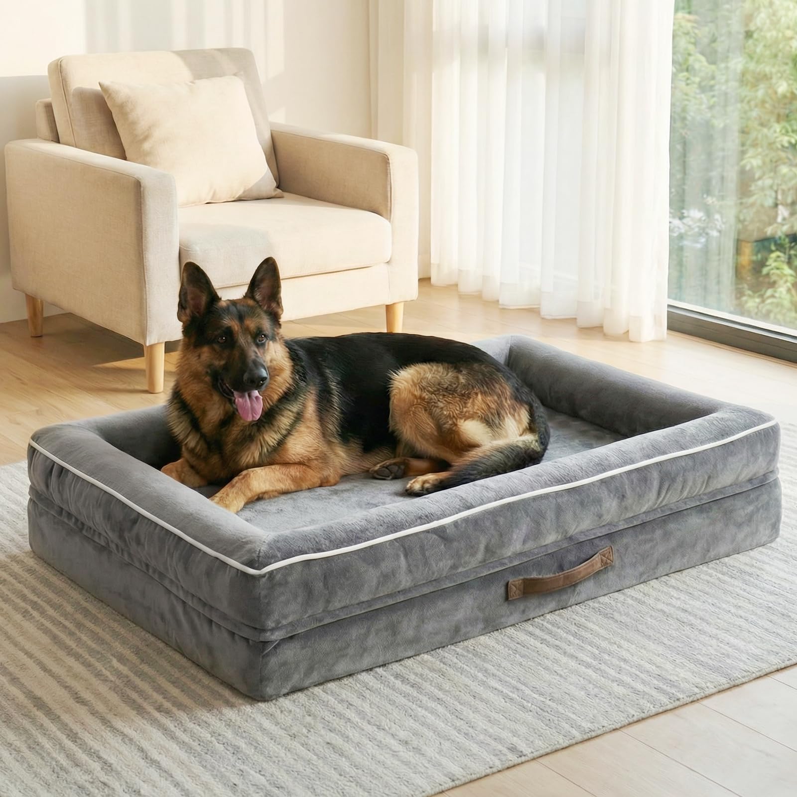 Renvix XXL Orthopedic Dog Bed, Waterproof Dog Sofa Bed with Removable Washable Cover, Soft Egg Foam Pet Bed, NonSlip Bottom and