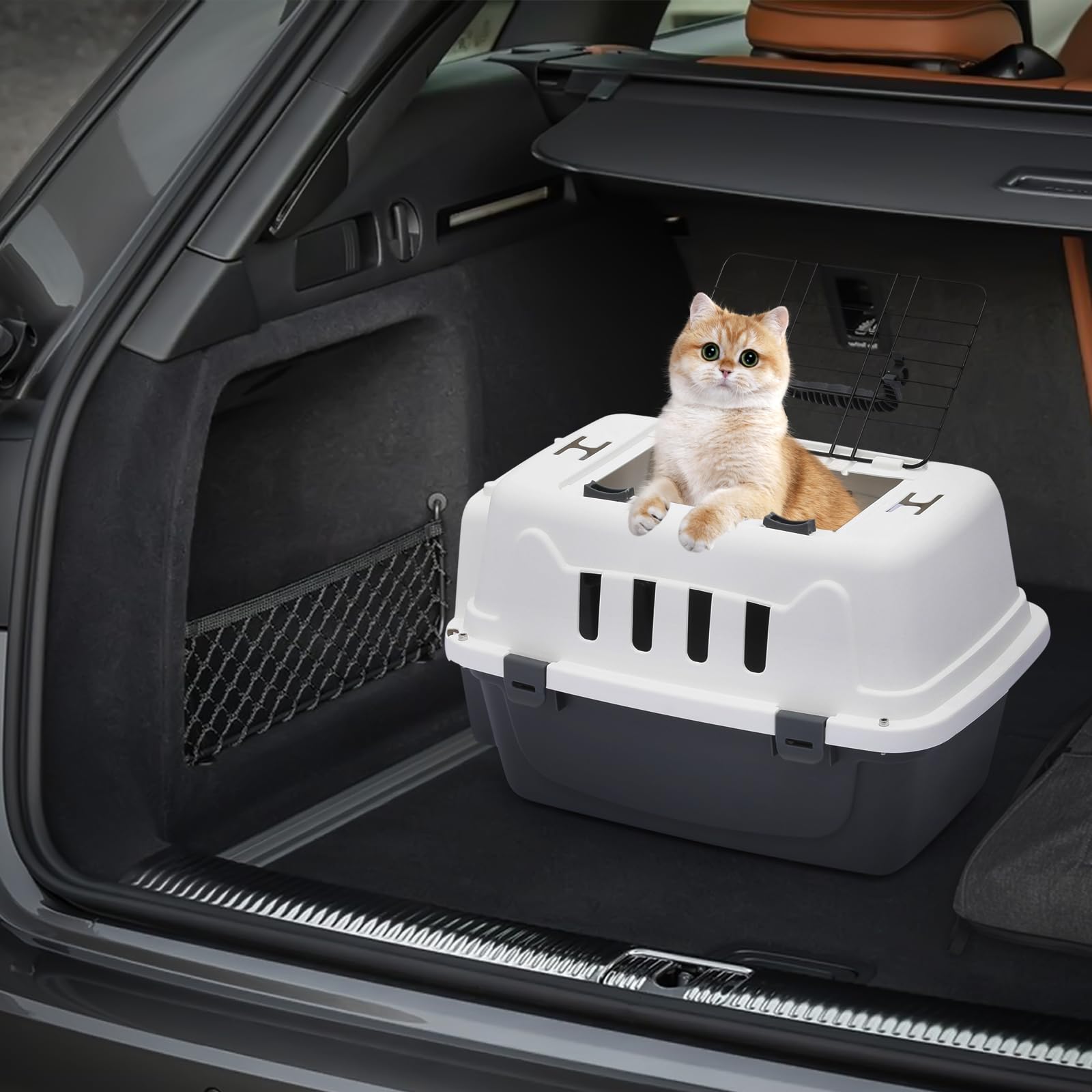 Monibloom 18-Inch 2-Door Top Loading Cat Carrier, Plastic Dog Crate Hard-Sided Dog Travel Carrier For Small Dogs And Cats, Venti