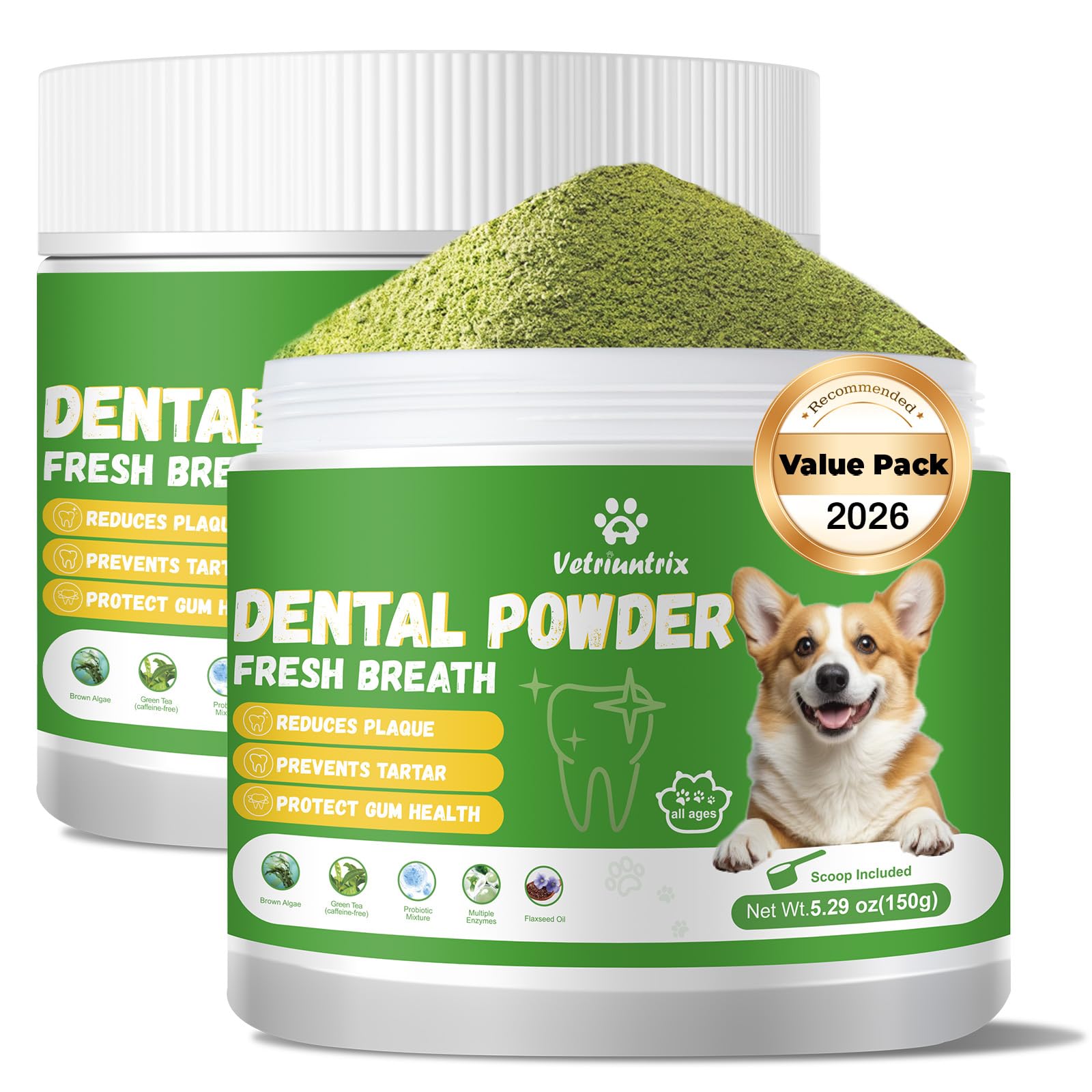 Vetriuntrix Dog Dental Care Powder - 300g Teeth Cleaning Powder for Dogs with Probiotic, Plaque & Tartar Control with Natural En