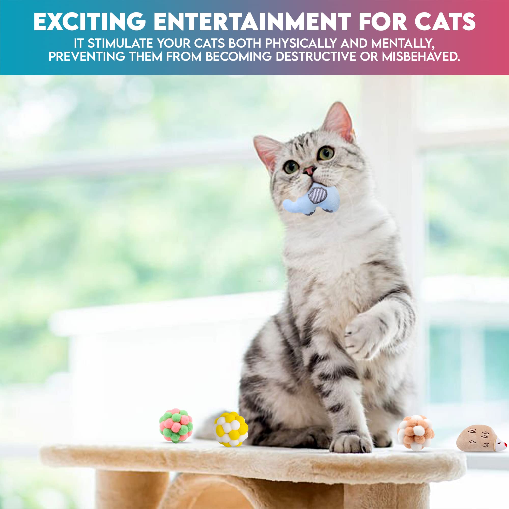 Paw Paw Babe Cat Balls & Catnip Toys Set - Cartoon Fuzzy Balls, Soft & Lightweight - Kittens Chewing, Kicker Toys - Cat Toys For Indoor Cats - Kitten & Cat Accessories - Pack Of 9