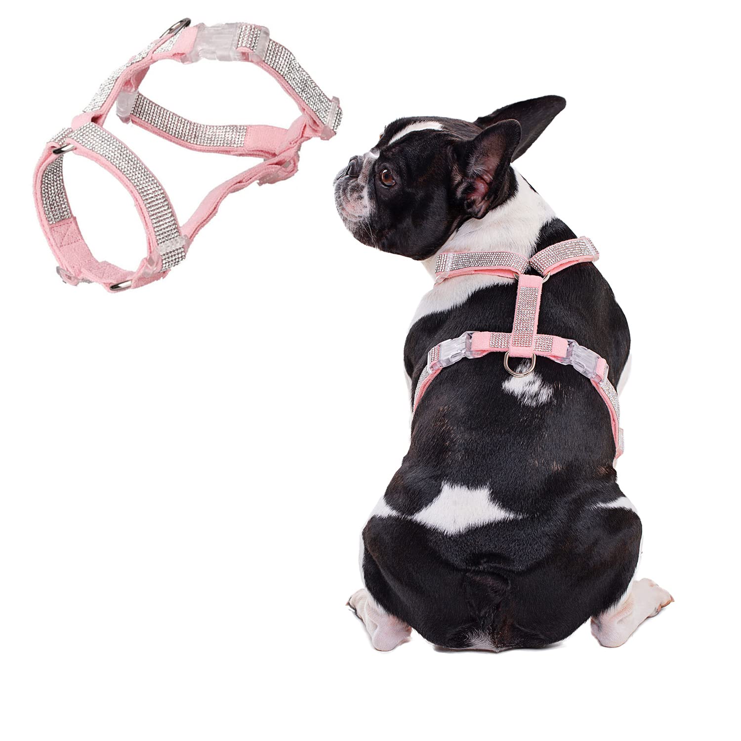 Harikaji Dog Reflective Rhinestone Harness, No Pull Adjustable D-Ring Harness Walking Harness For Small Meduim Large Dog(Black,X