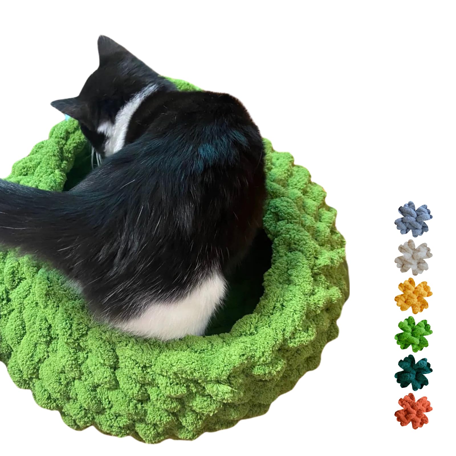 Urnat Cat Nest Bed - Premium Handwoven Washable Extra Soft Round Cave House Furniture For Indoor Kitten (Lgreen,Medium)