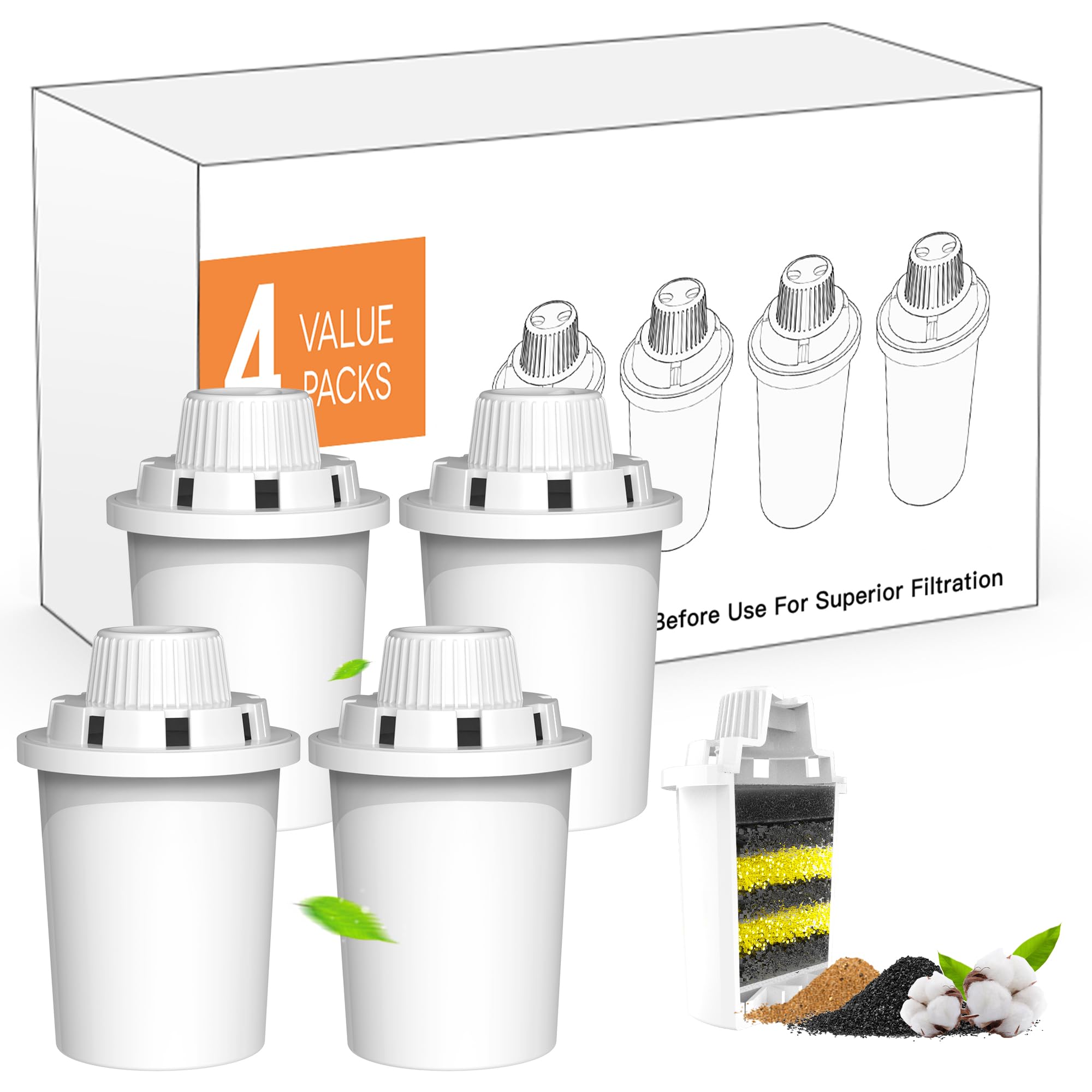 4 Packs Replacement Filters For Dog Water Fountain, Water Filter, For Stainless Steel Pet Fountain For Large Dogs- Vertical Filt