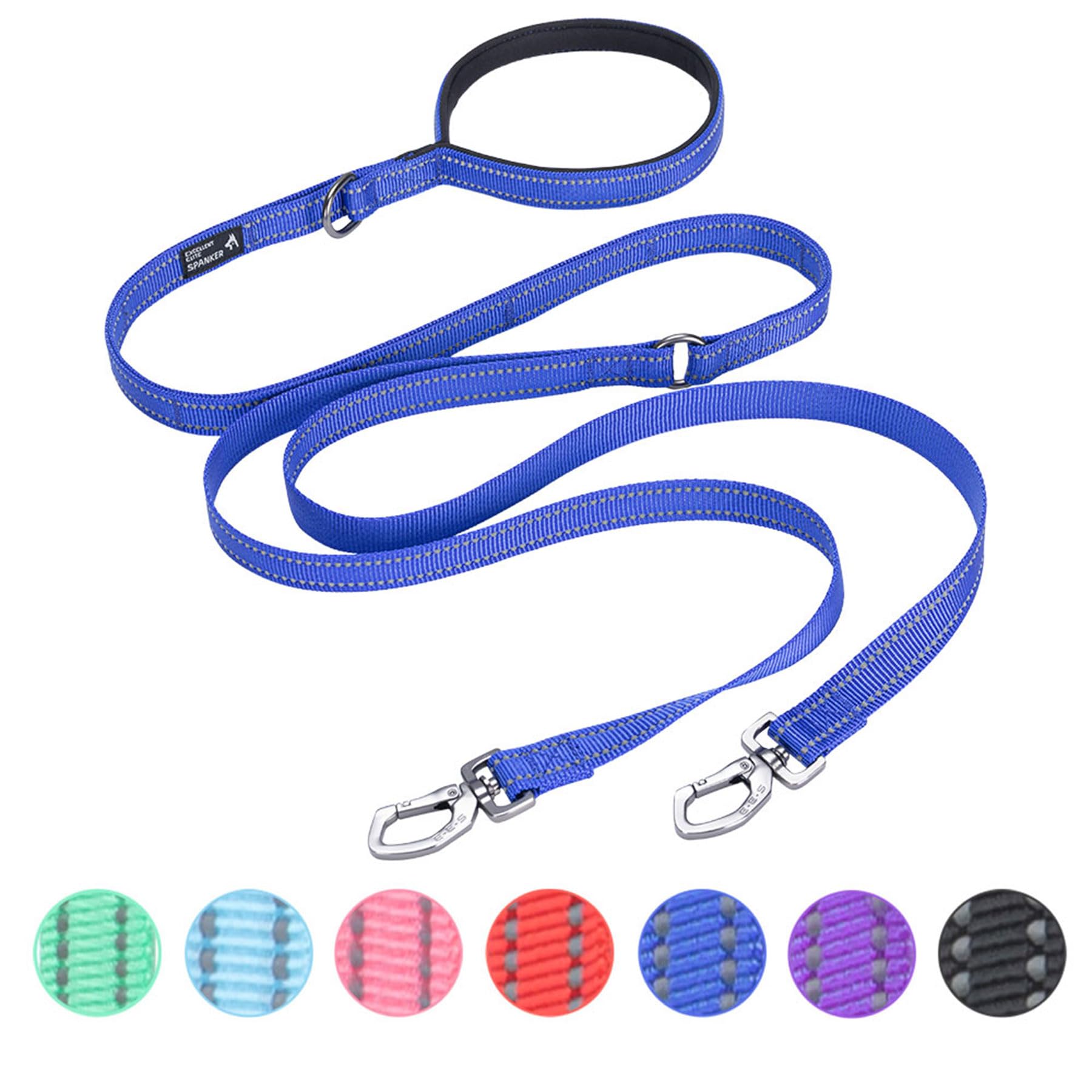 Excellent Elite Spanker Reflective Dual Dog Leash 5Ft Purple