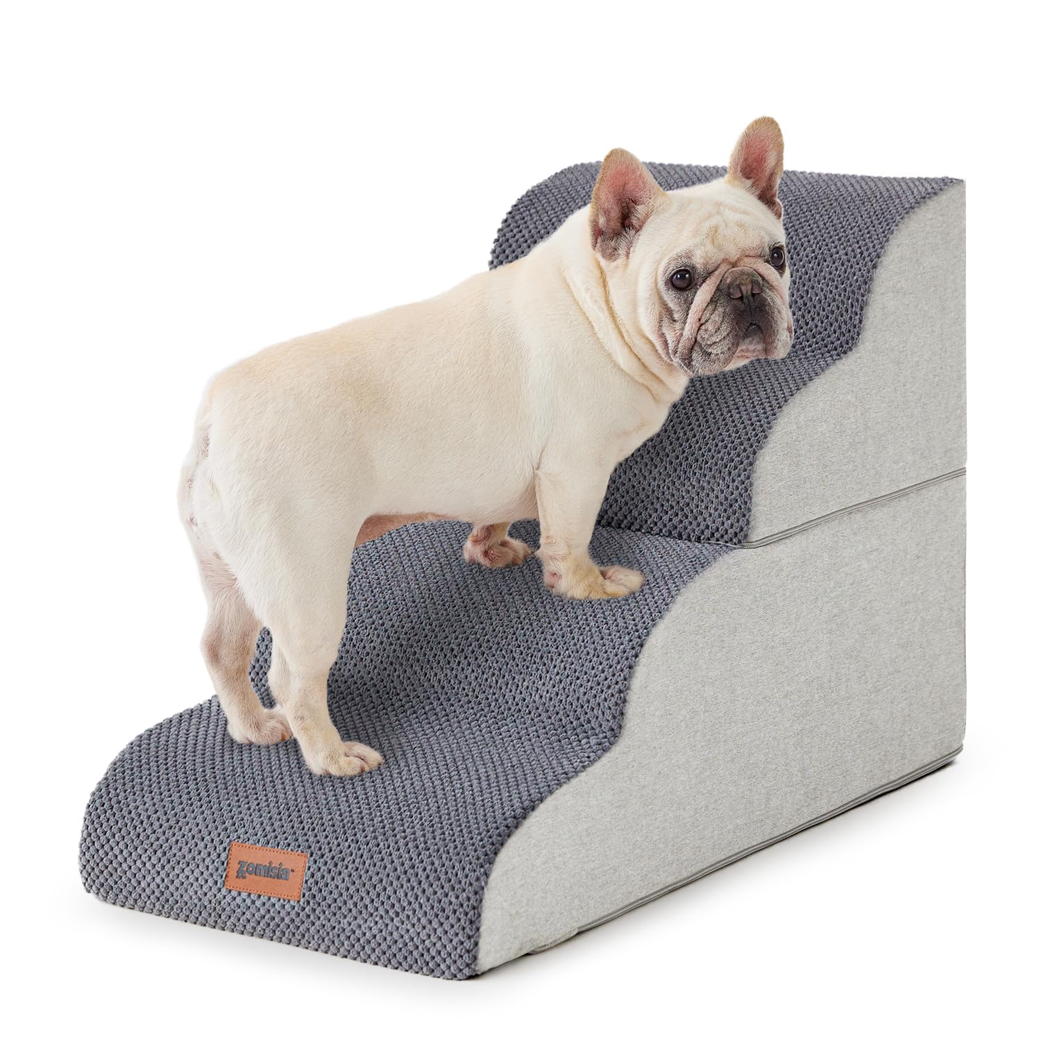 Zomisia Dog Stairs Ramp For Bed 19.7' H - Pet Stairs For Small To Medium Dogs To Get On Bed And Couch, 35D Foam Dog Steps With 