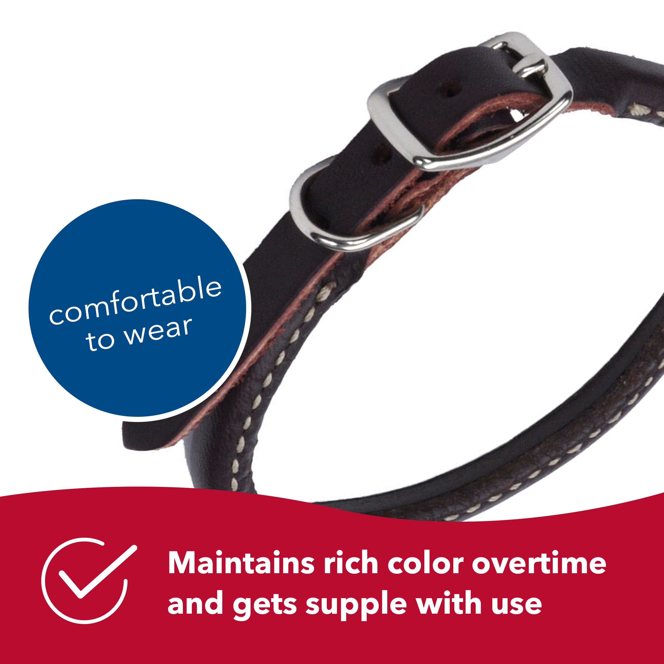 Coastal Pet Circle T Latigo Leather Round Dog Collar - Handcrafted Leather Pet Collar For Dogs - Comfortable Dog Collar For Dogs With Long Hair Or Sensitive Skin - 3/8' X 14'