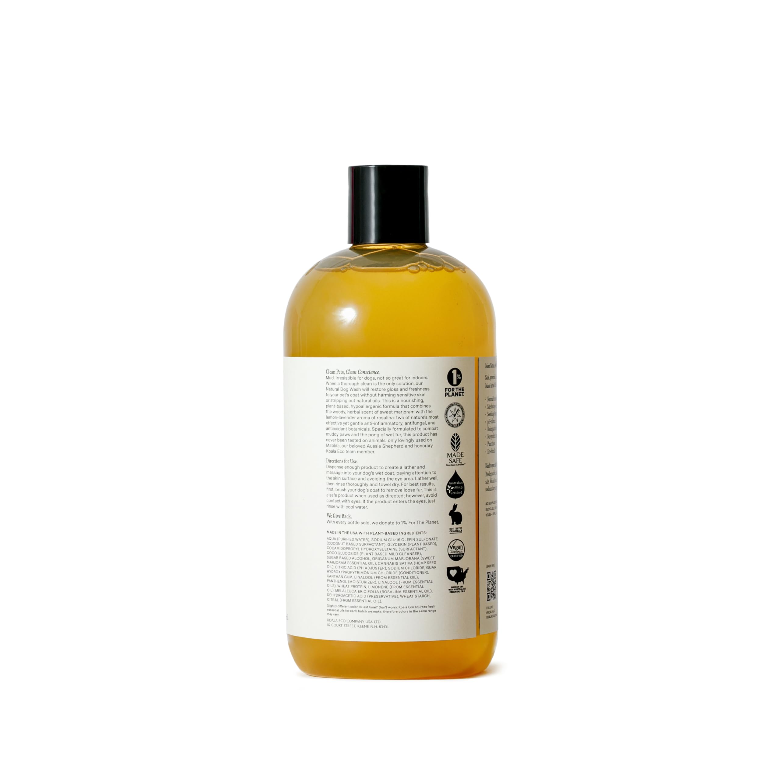 Koala Eco Natural Dog Cleaner, Plant Based Pet Shampoo, Hypoallergenic, Sweet Marjoram & Rosalina Essential Oil -16oz
