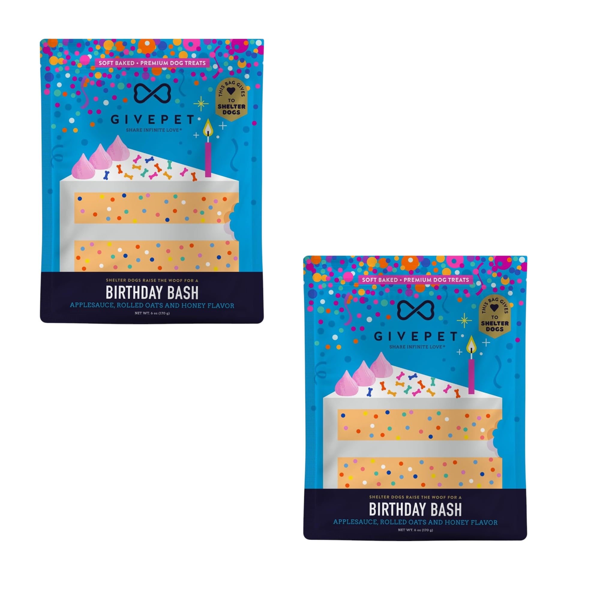 Birthday Bash Dog Training Treats, Natural Applesauce and Honey Flavor, 6 Oz Bags, Pack of 2