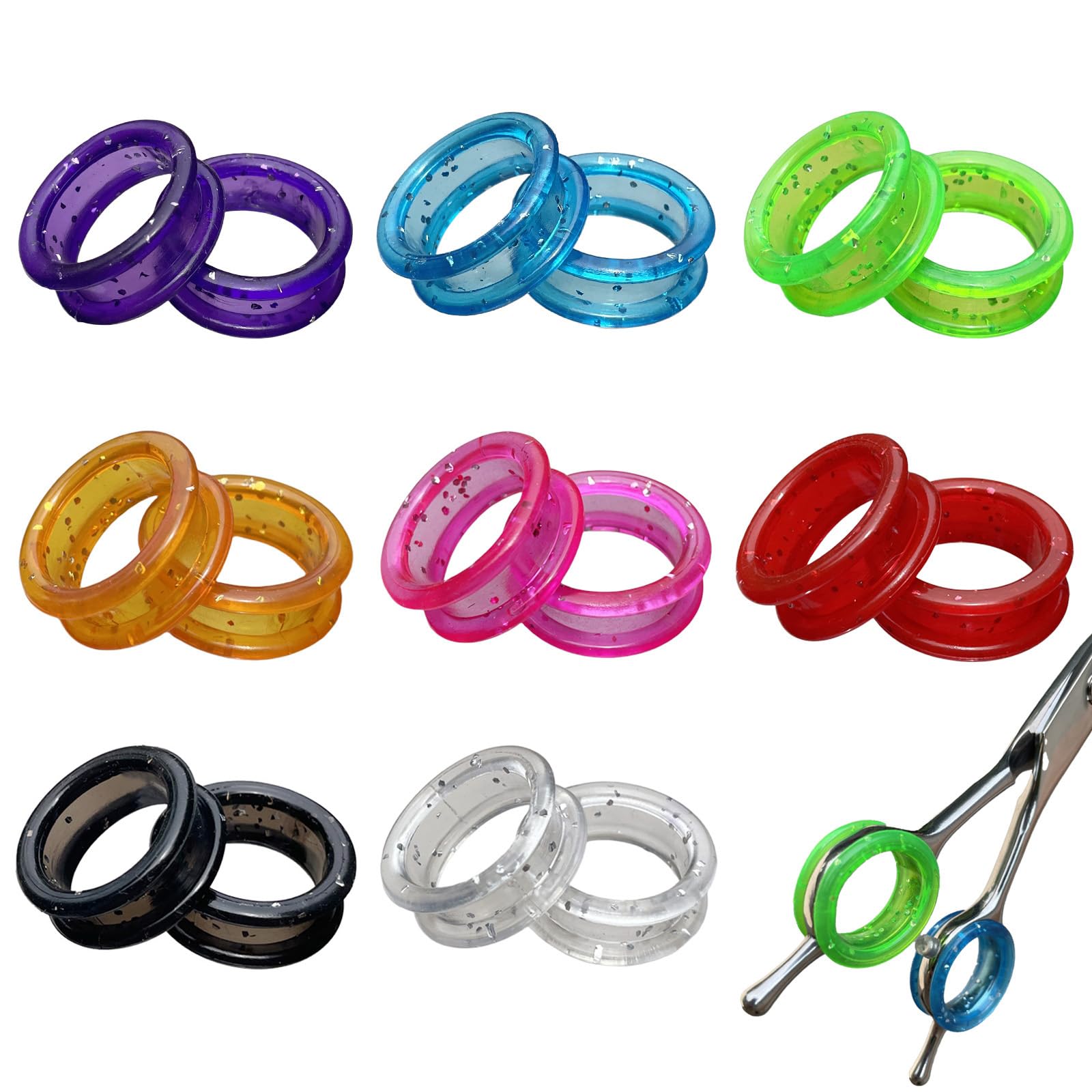Lsdwl 16Pcs Shear Grips Inserts,Soft Silicone Scissors Finger Rings For Comfortable Dog Clipping And Pet Hair Trimming 8 Colors