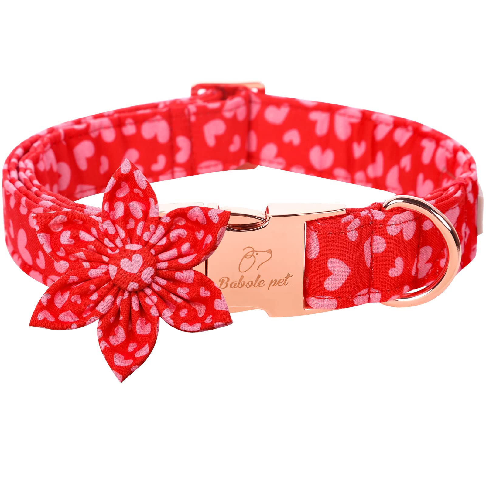 Babole Pet Valentine'S Day Dog Collar With Flower Tie, Pink Red Love Male Dog Collar With Safety Metal Buckle Adjustable Puppy Collars For Small Medium Large Boy & Girl Dog,Xs-Neck 8'-12'