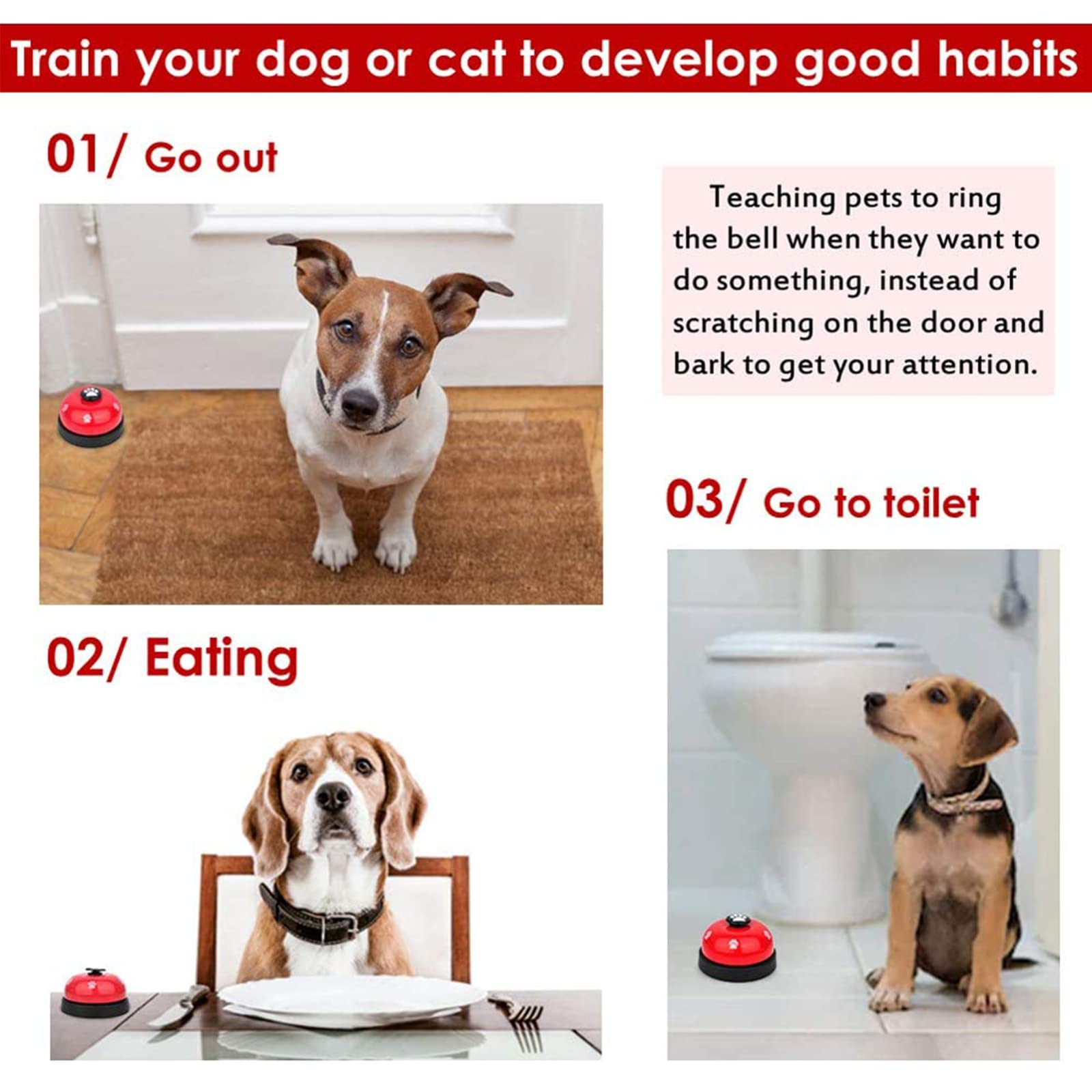 SlowTon Dog Doorbells, 2 Pack Metal Bell Dog Training with Non Skid Rubber Bottoms Dog Door Bell for Potty Training Clear Ring P