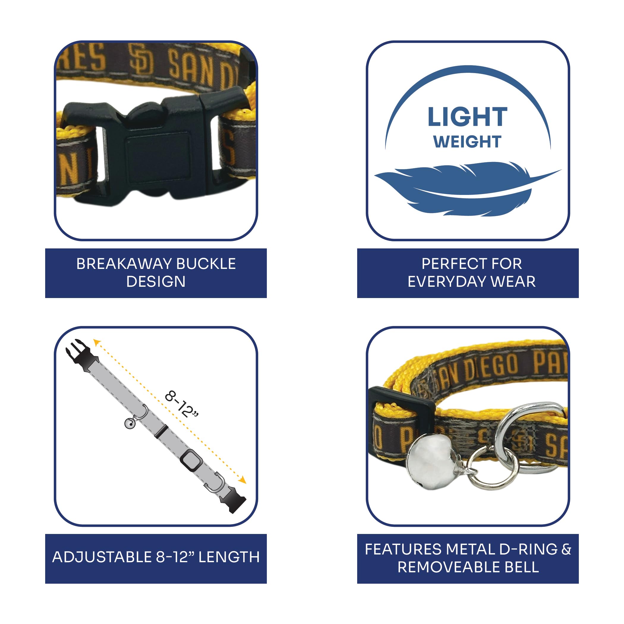 Mlb Cat Collar San Diego Padres Satin Cat Collar Baseball Team Collar For Dogs & Cats. A Shiny & Colorful Cat Collar With Ringin