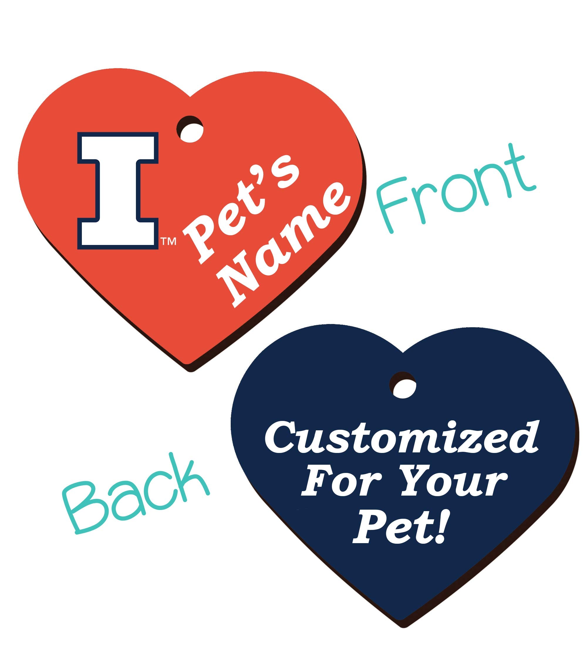 Udesignusa Ncaa Officially Licensed 2-Sided Pet Id Tag For Dogs & Cats Personalized For Your Pet (Illinois) Heart Shaped, 1.5 X 