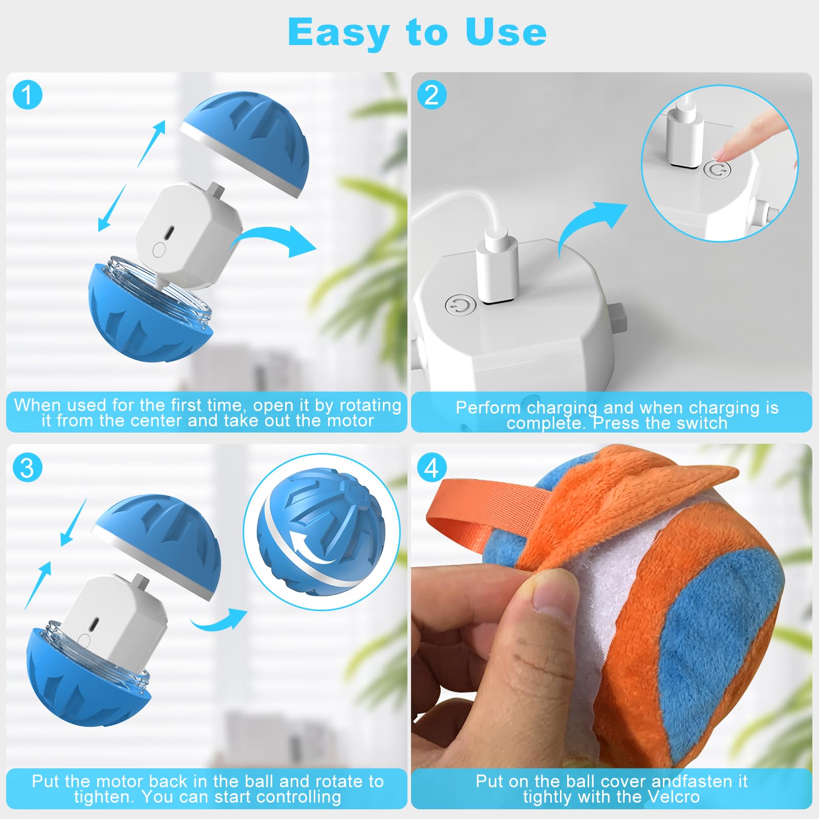Bolpetizo Interactive Dog Ball - Durable Rubber Toy with LED Light, USB Rechargeable, 3.2" Diameter, Blue for Medium/Large Dogs