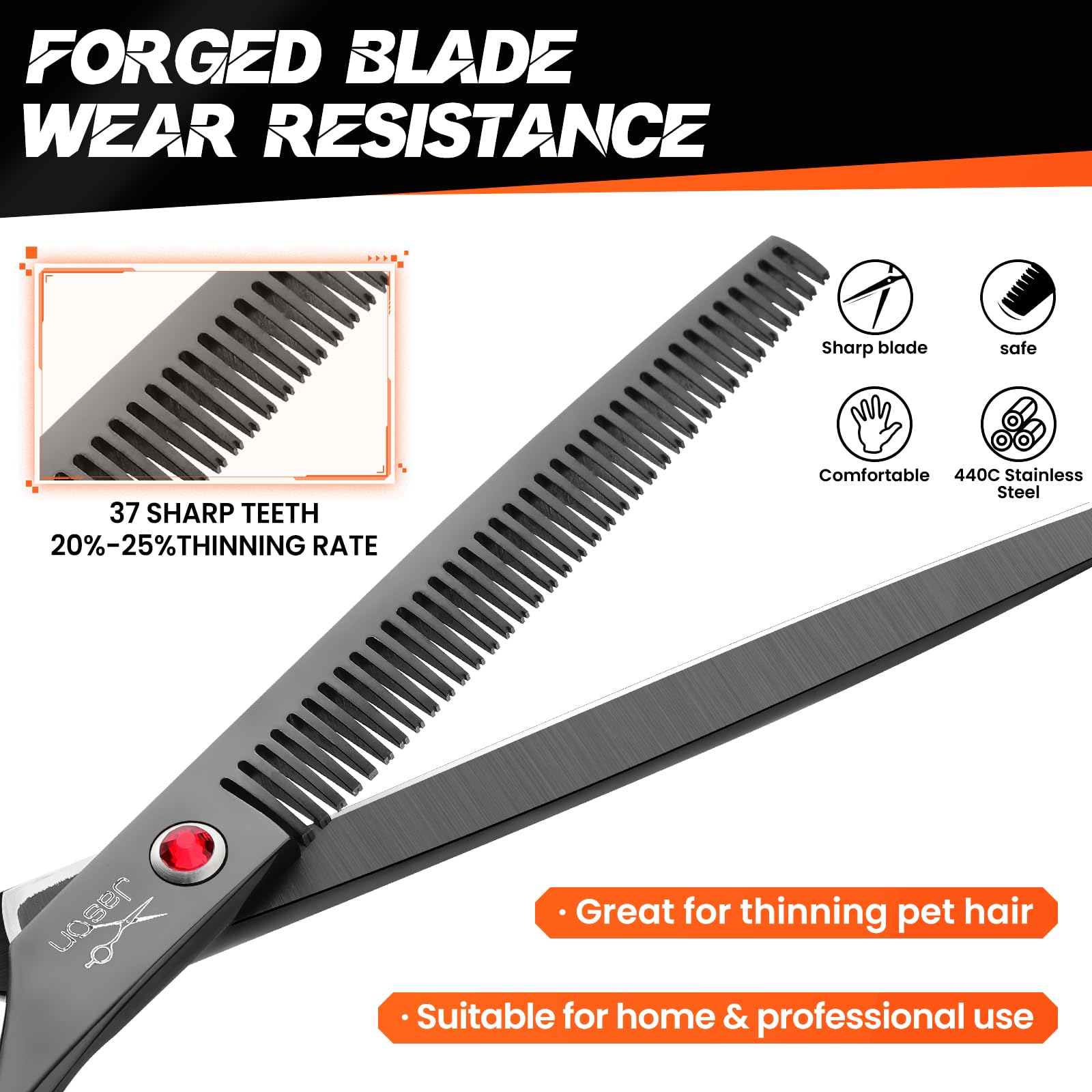 JASON 7.5'' Dog Grooming Scissor - Professional Thinning Shear with 37 Teeth Japanese Stainless Steel Blender Scissors for Dogs,