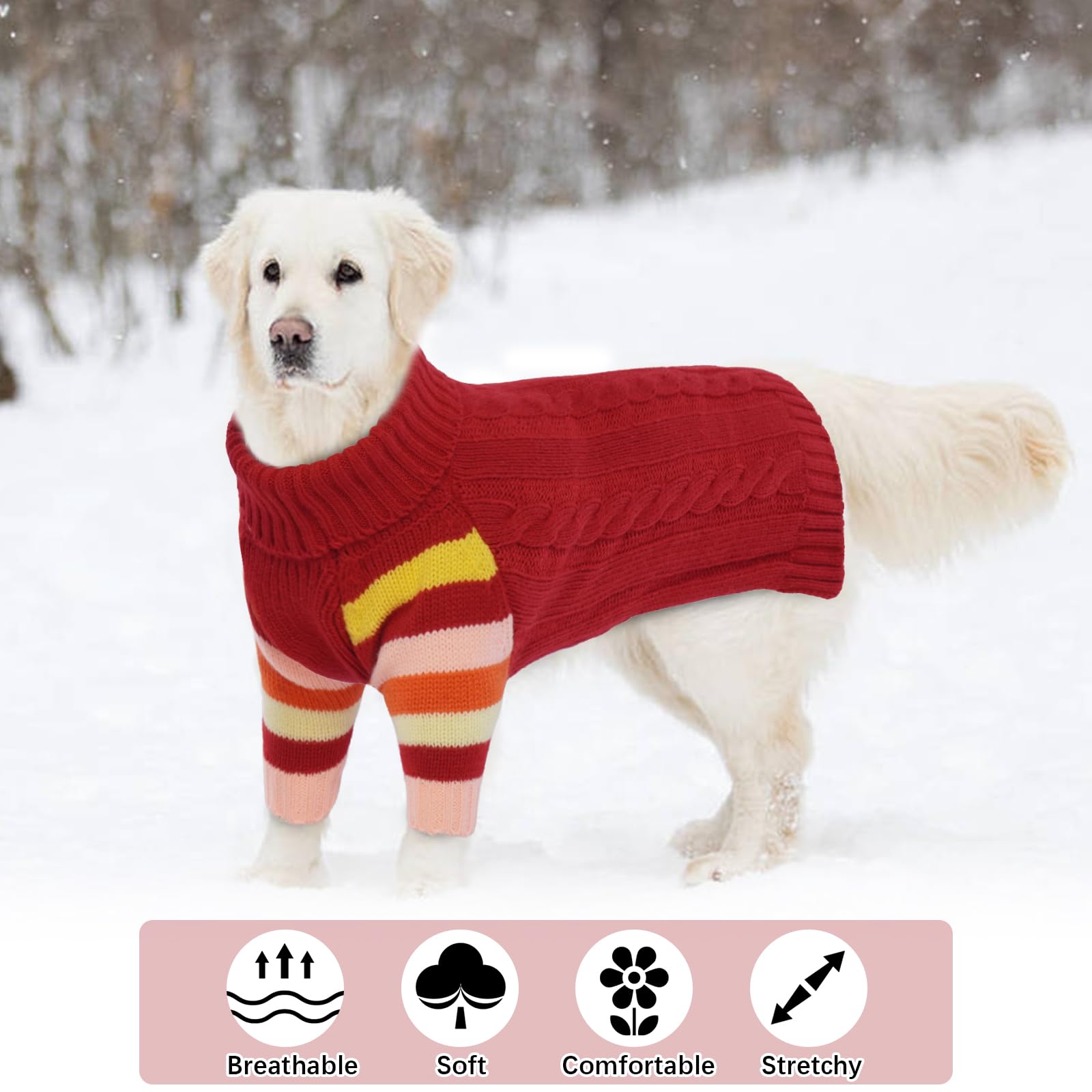 Ouobob Dog Cold Sweater, Dog Sweaters Winter For Medium Dogs Girl Male, Turtleneck Warm Dogs Sweater Long Sleeve, Stretchy Chris