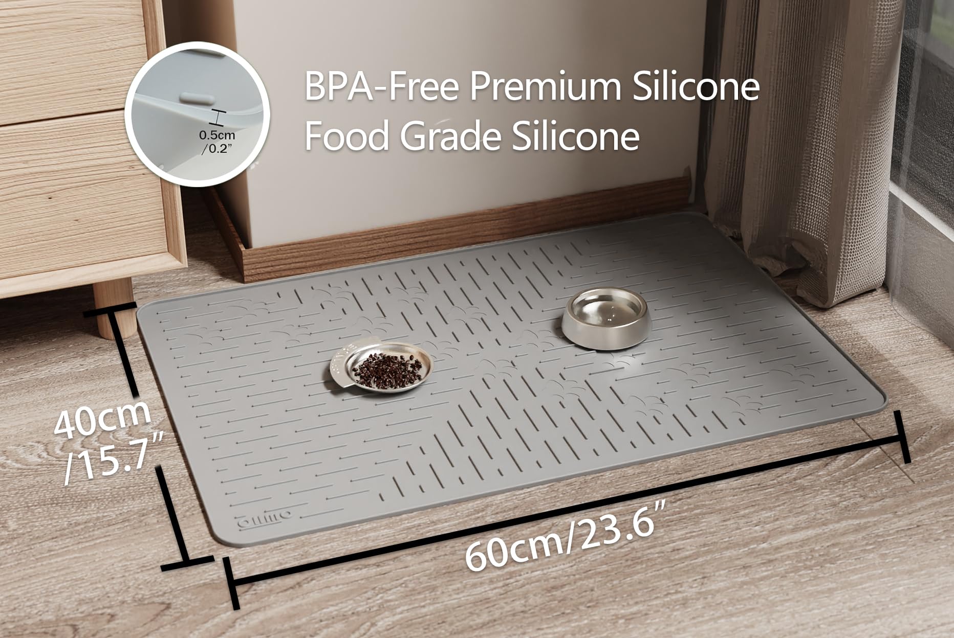 OHMO Cat Litter Mat Trapping Mat Premium Silicone Rubber 23.5x16 Grey, Waterproof and BPA Free Kitty Litter Box Mat, Easy to Cle
