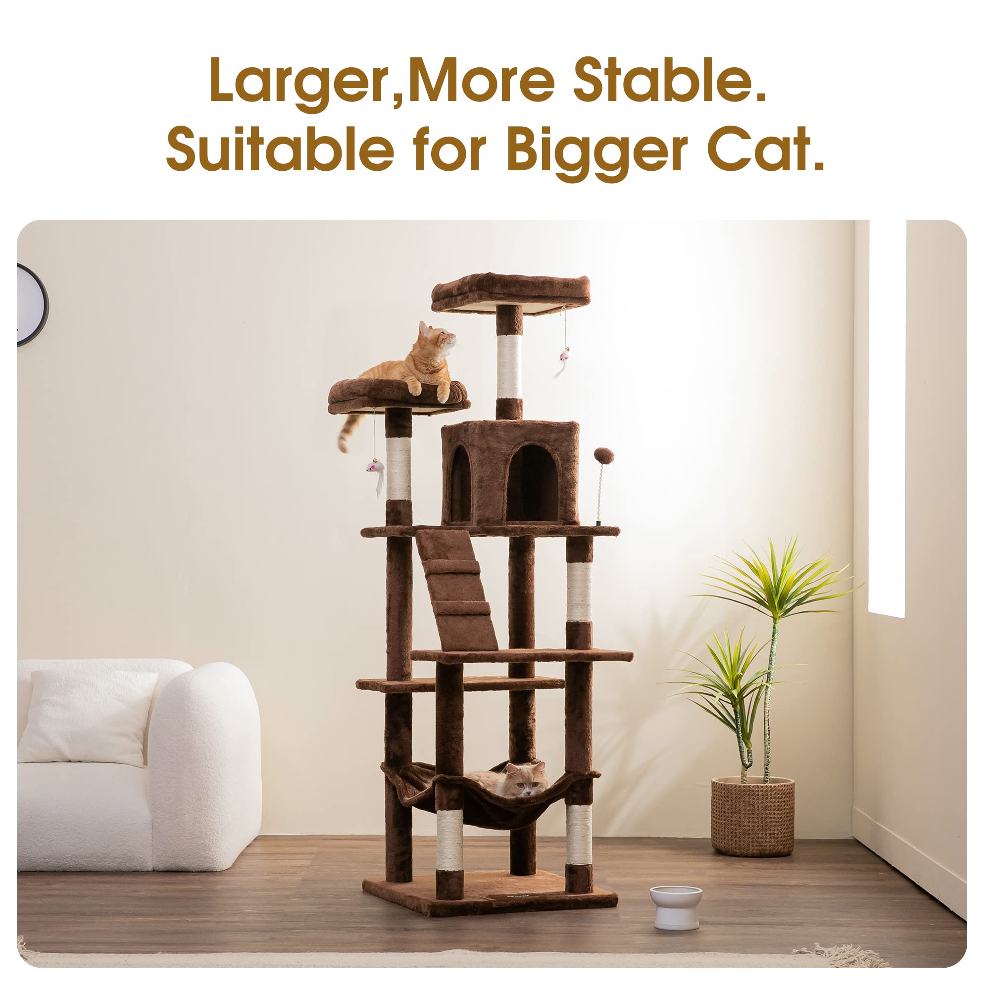 Mwpo 70.1-Inch Large Cat Tree, Multi-Level Tall Cat Tower For Indoor Cats, Plush Cat Condo With Big Padded Perches, Sisal-Covere