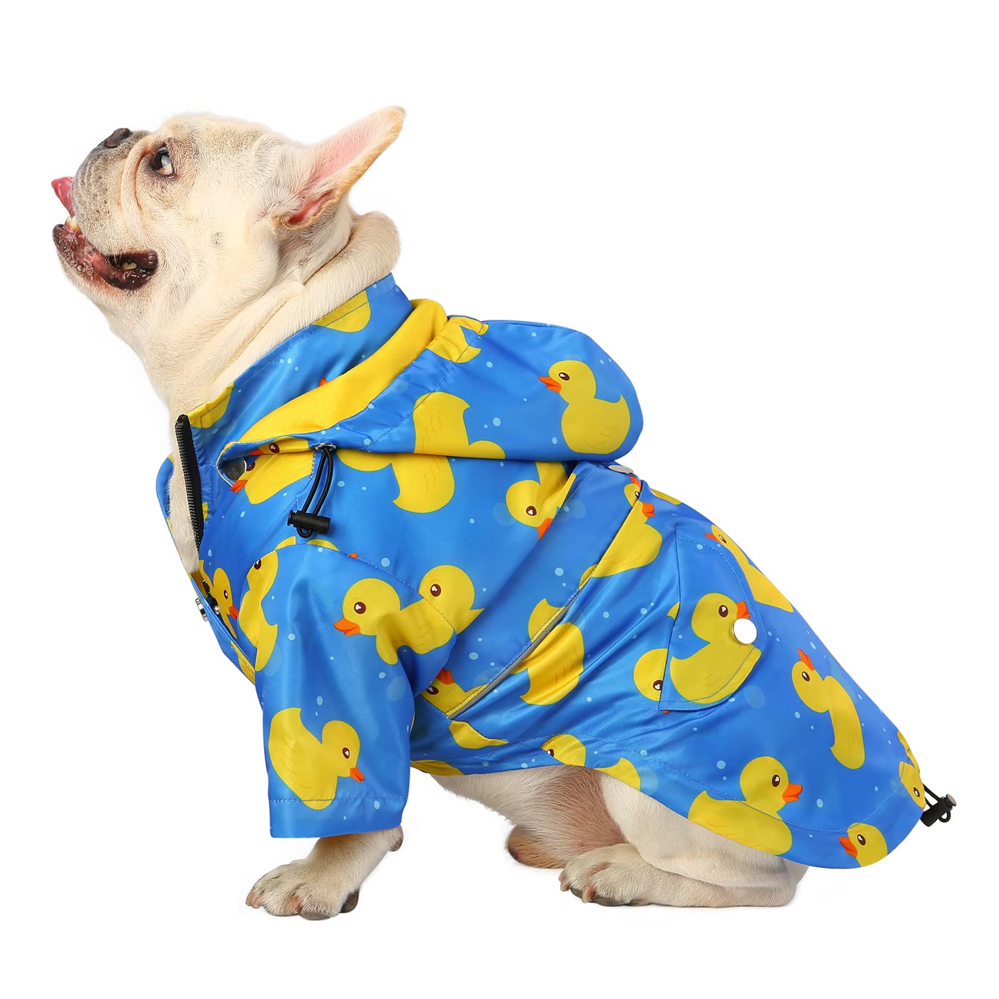 Hde Dog Raincoat Double Layer Zip Rain Jacket With Hood For Small To Large Dogs Ducks Blue - S