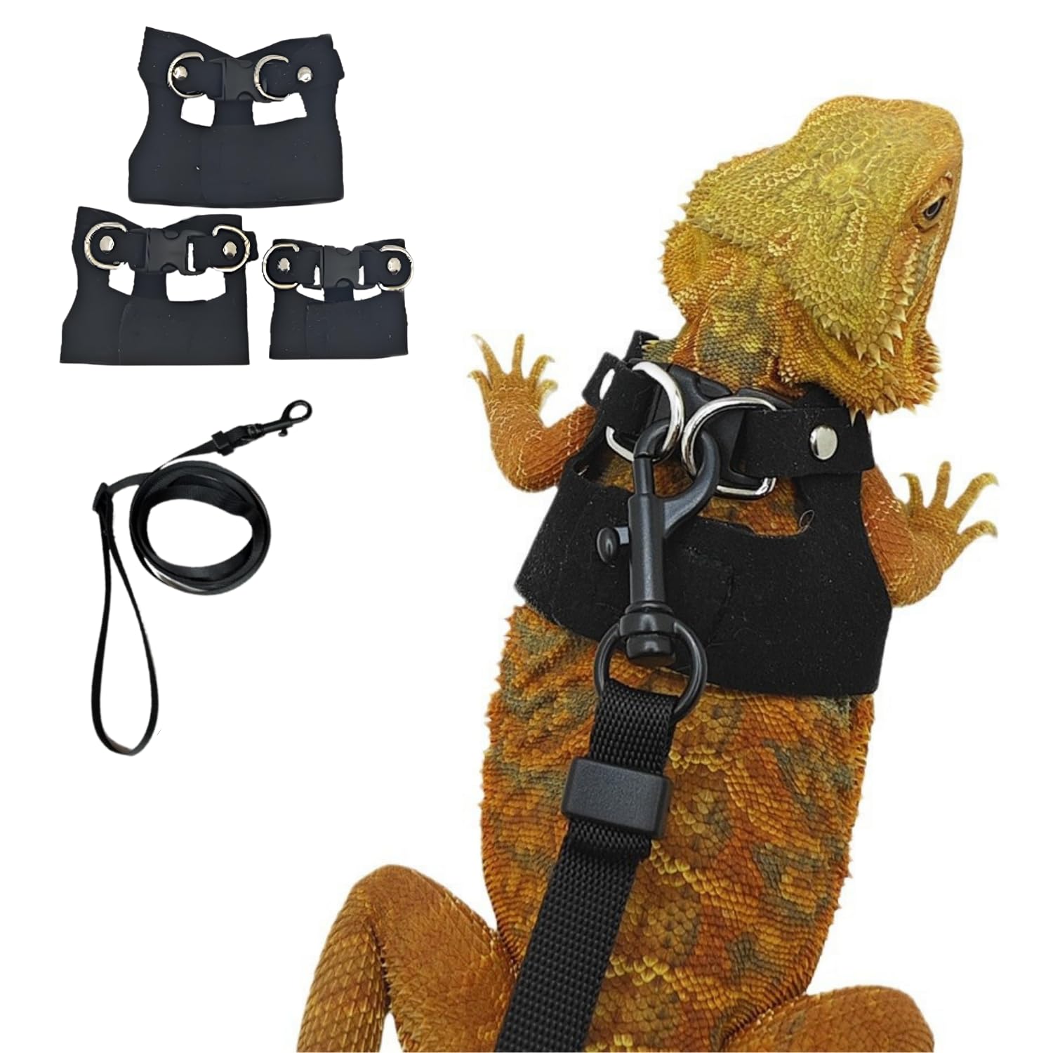 3 Pack Bearded Dragon Harness And Leash Set - Adjustable Soft Leather Lizard Harness Leash Small Animal Traction Rope Training W