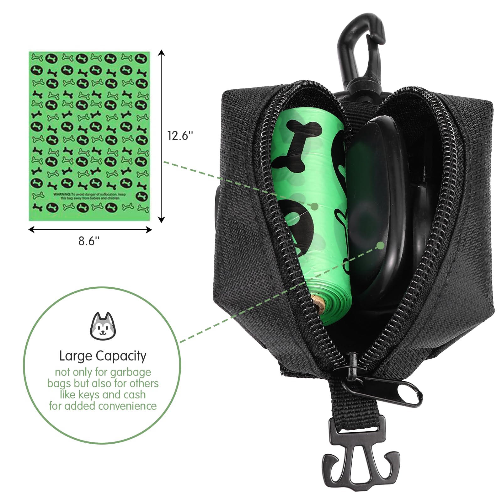 Viwik Dog Poop Bag Holder For Leash, Waste Bag Dispenser With Pet Trash Bags And Carabiner Clip, Soft Portable Doggie Poop Bag D