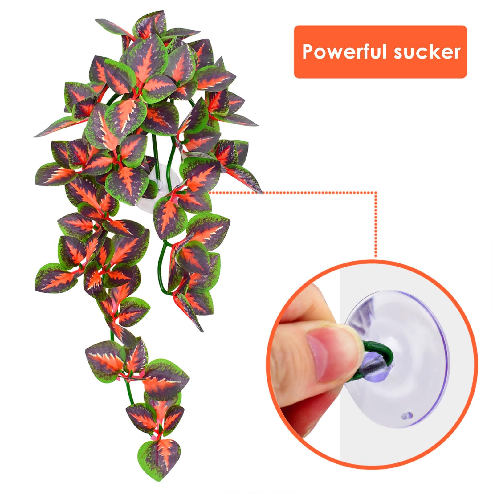 Katumo Reptile Plants, Amphibian Hanging Plants With Suction Cup For Snake, Bearded Dragons, Lizards, Geckos, Toads, Hermit Crab Tank Pets Habitat Decorations