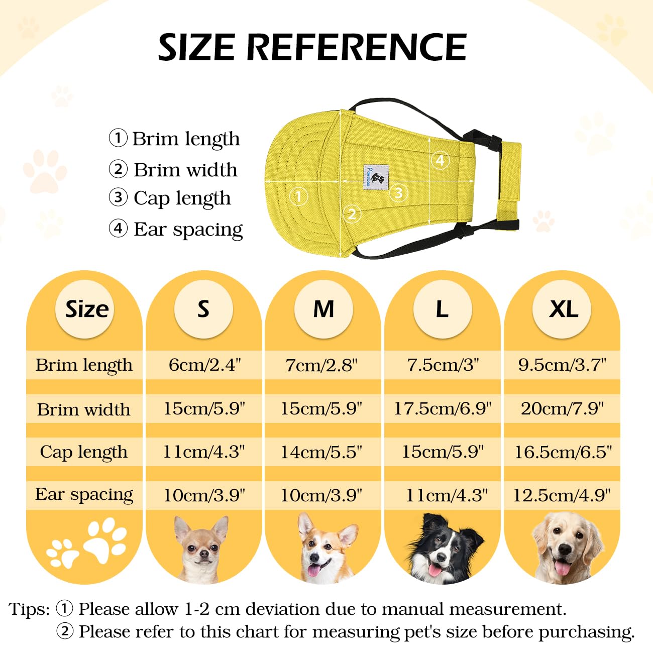 Pawaboo Dog Baseball Cap - Upgraded Elastic Ear Holes - Adjustable Dog Outdoor Sport Sun Protection Baseball Hat Cap Visor Sunbo