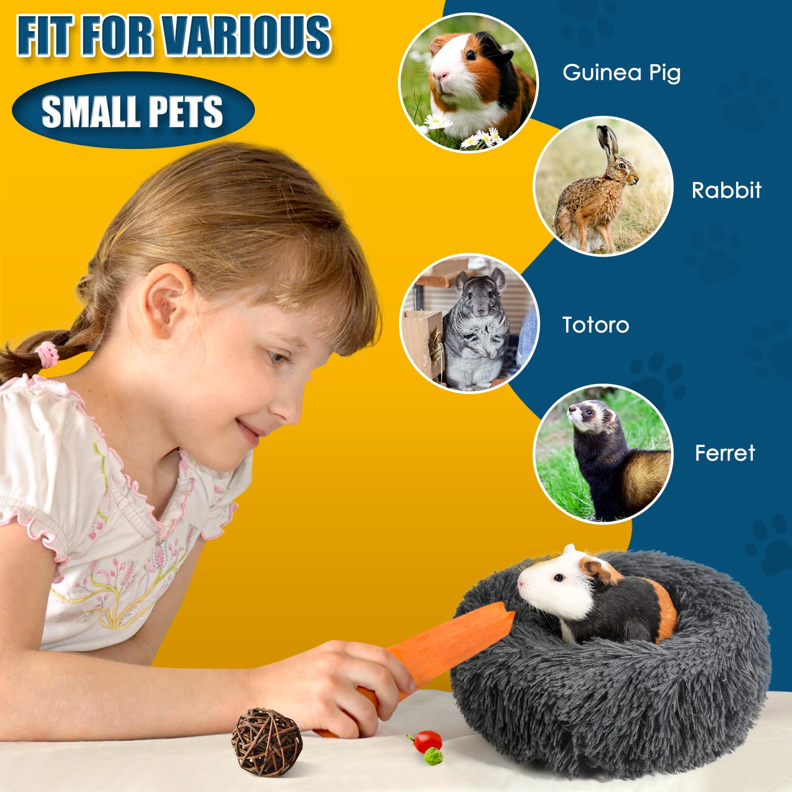 Oneju Plush Guinea Pig Bed, Small Pet Hideout, 13 X 13 X 3.54 Inches, Dark Grey