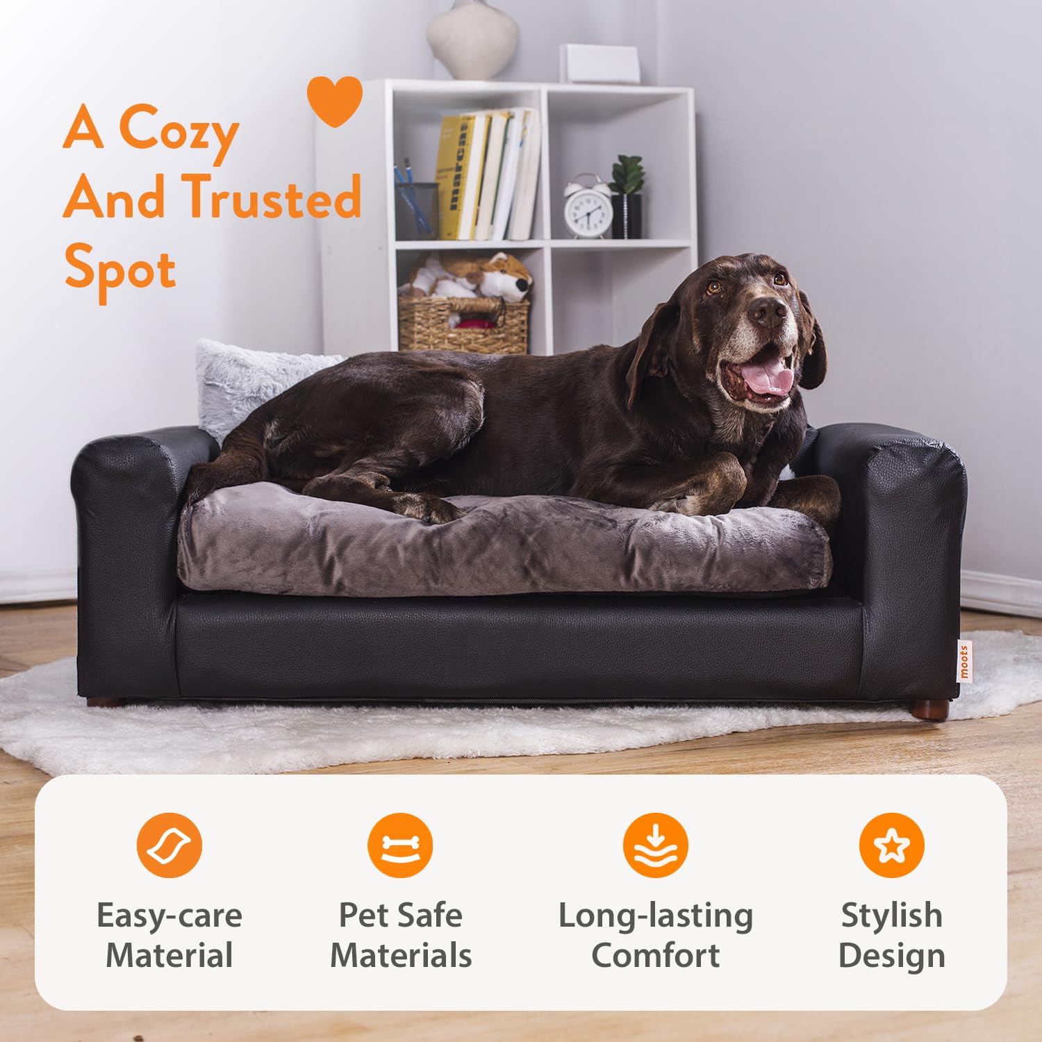 Moots Premium Leatherette Pets Sofa, Black/Charcoal, Medium/Large